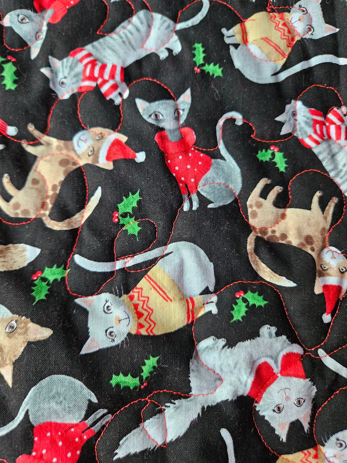 Christmas Cats in Sweaters Handmade Pet Blanket. Double sided, cotton print on one side, brushed cotton on the back. Handmade, soft, comfy.