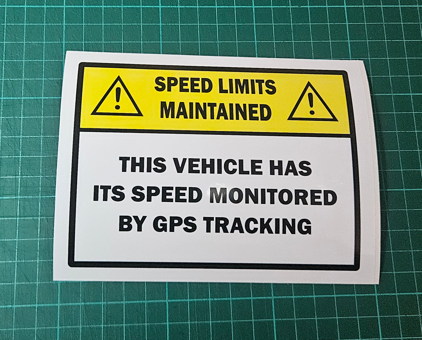 Speed Limits Maintained - GPS Tracking Signs on White Vinyl for Bumpers of vehicles 15 x 11.5 cm