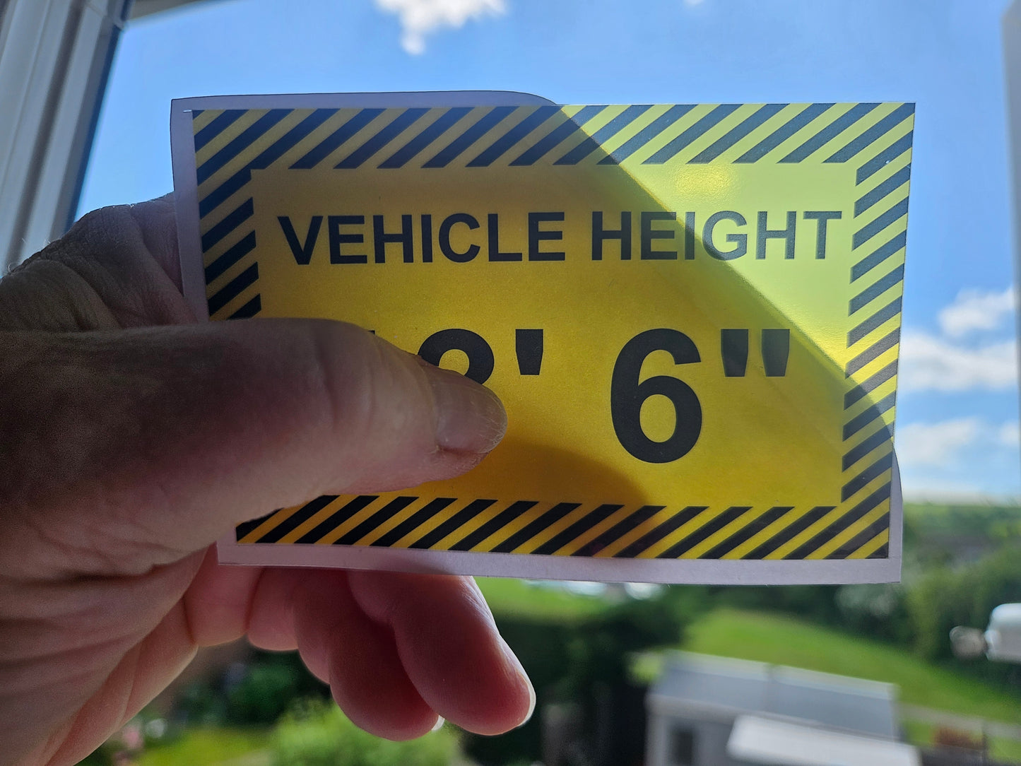 Commercial Vehicle Height Signs to place inside the cab of Commercial vehicles. White Vinyl or Transparent background & Laminated. Size 10 X 6.5 cm