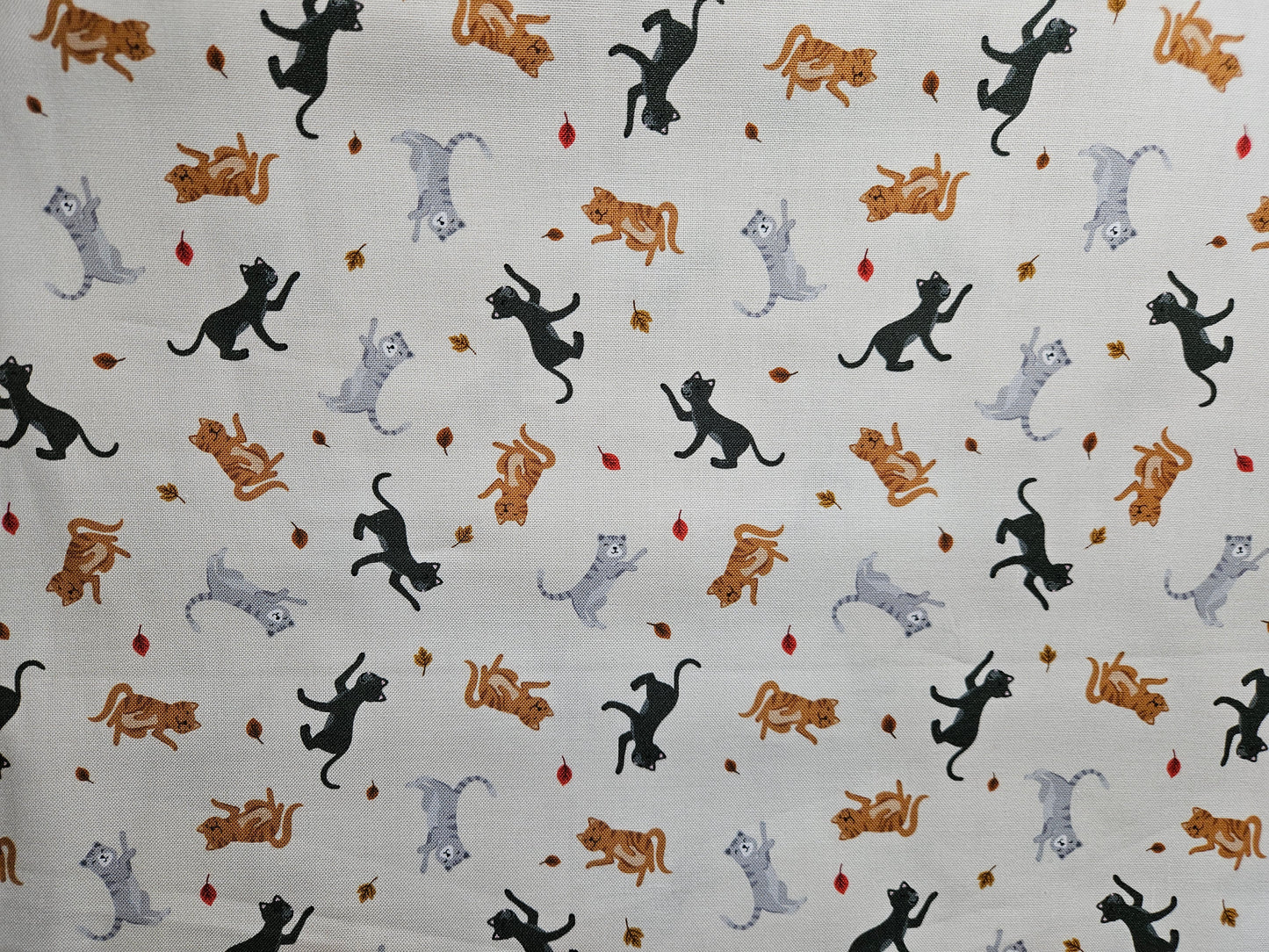 Small Things - Snuggle Season - Cats and falling leaves on cream by Lewis & Irene - by Length & Fat Quarters