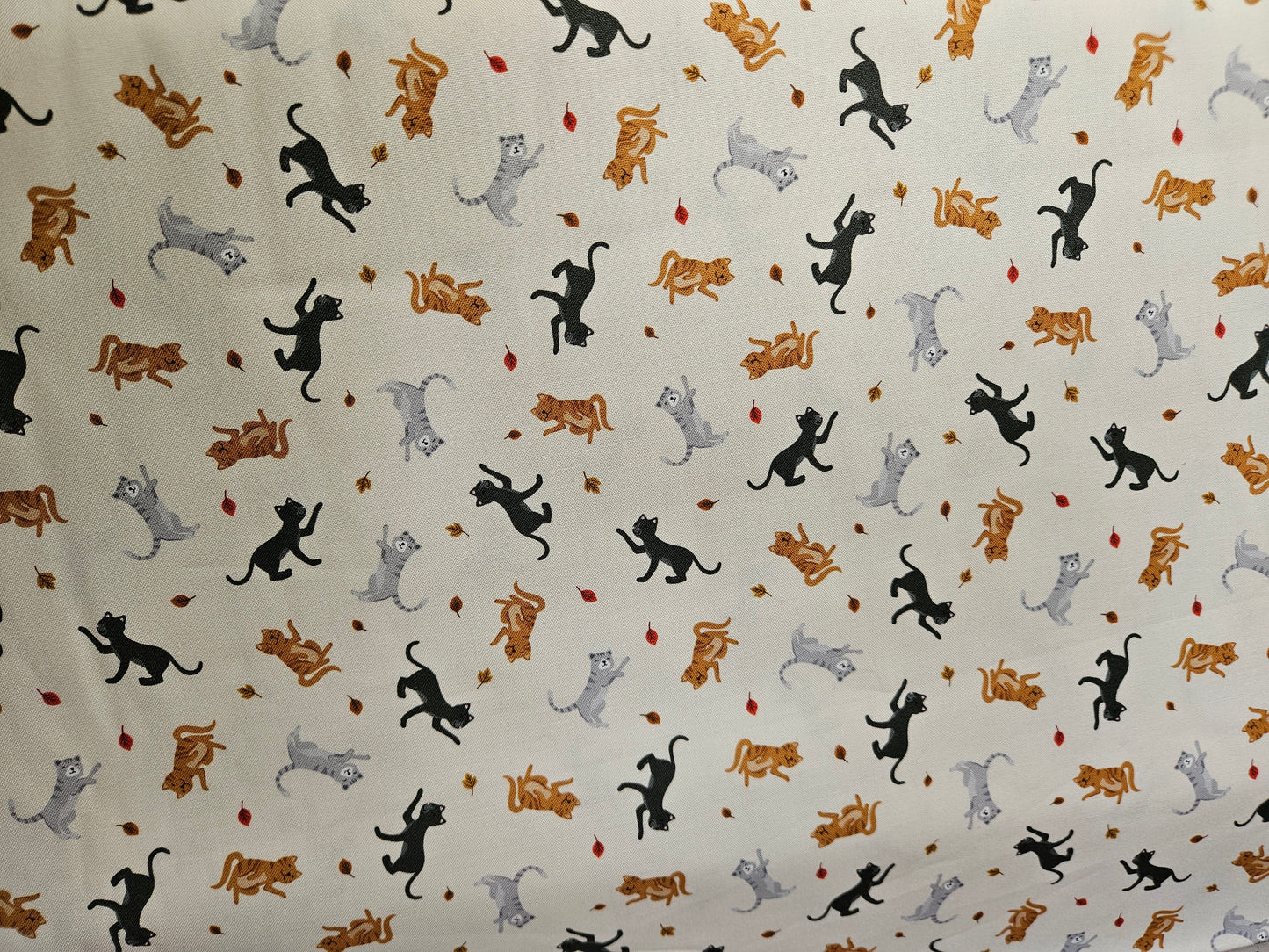 Small Things - Snuggle Season - Cats and falling leaves on cream by Lewis & Irene - by Length & Fat Quarters