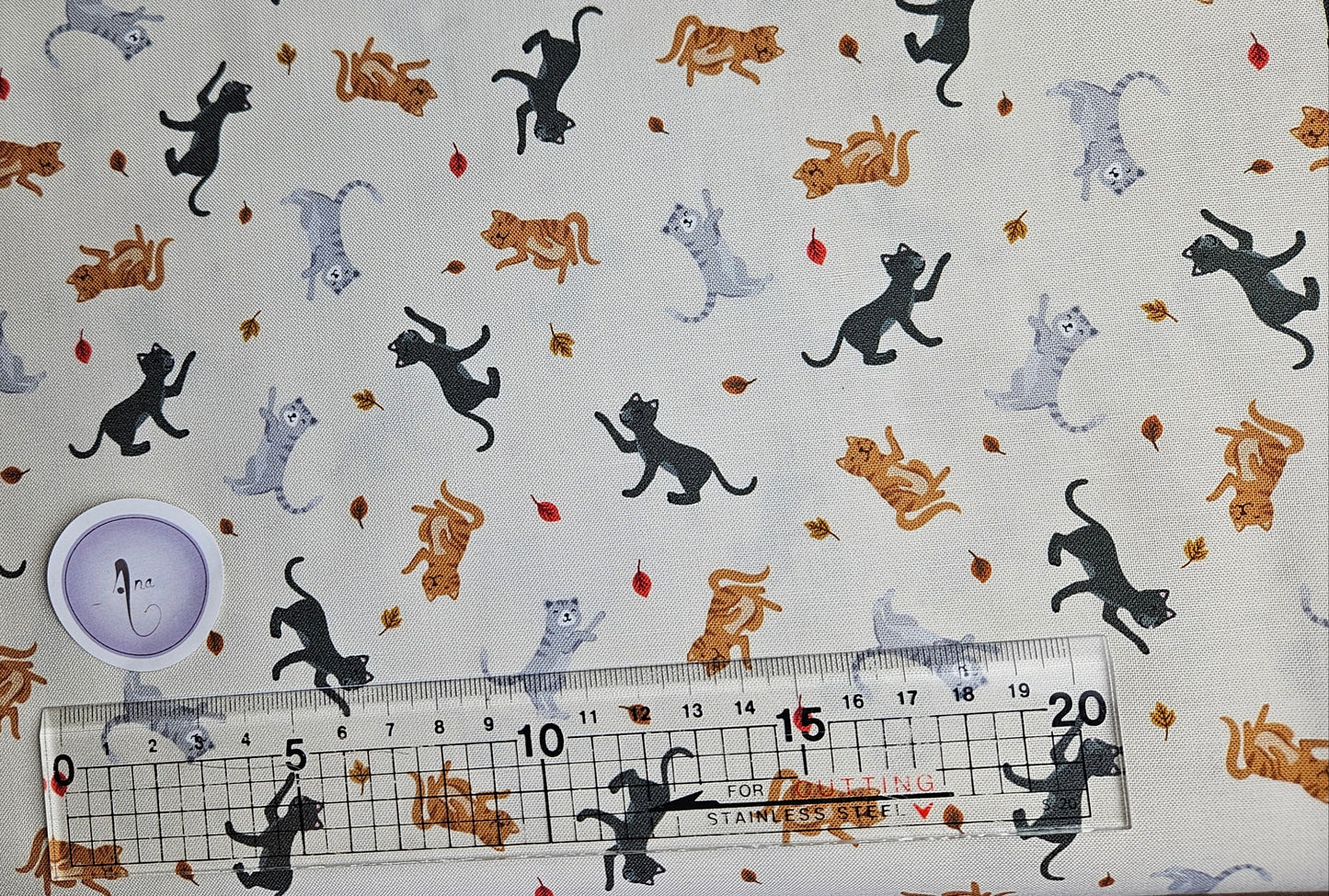 Small Things - Snuggle Season - Cats and falling leaves on cream by Lewis & Irene - by Length & Fat Quarters