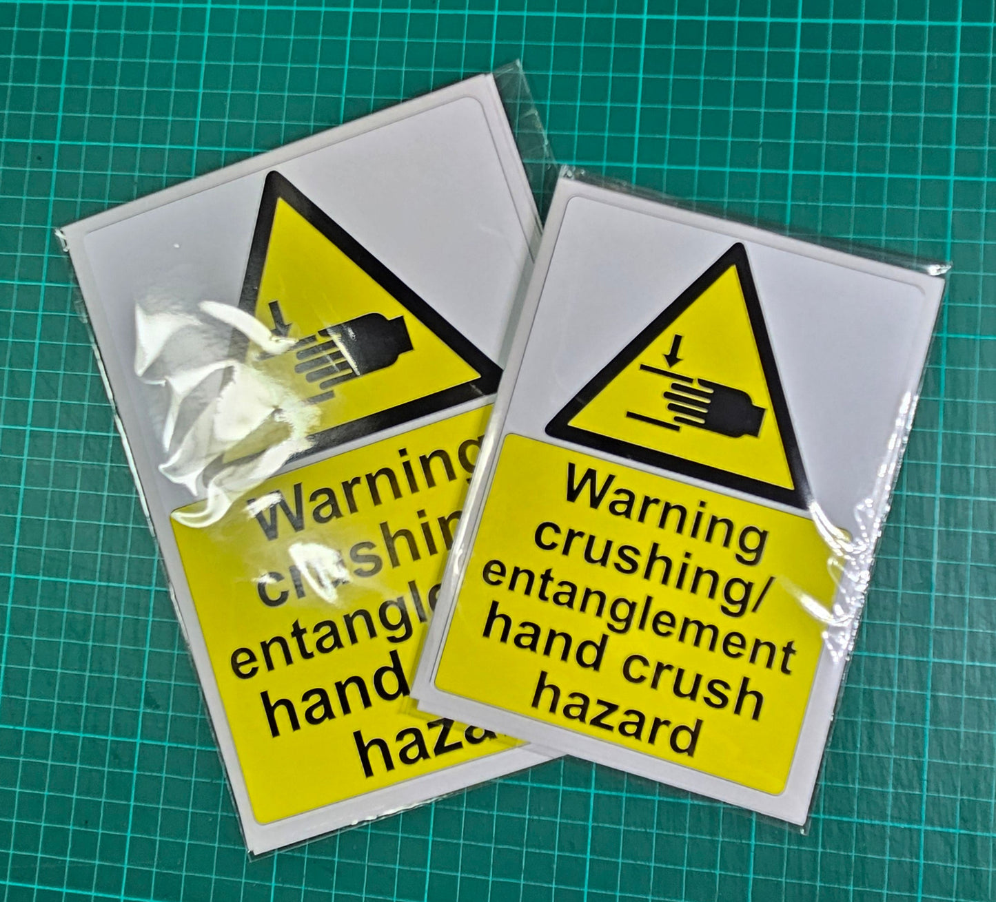 Warning crushing / entanglement hand crush hazard Sign Stickers for Bumpers of vehicles, 2 sizes