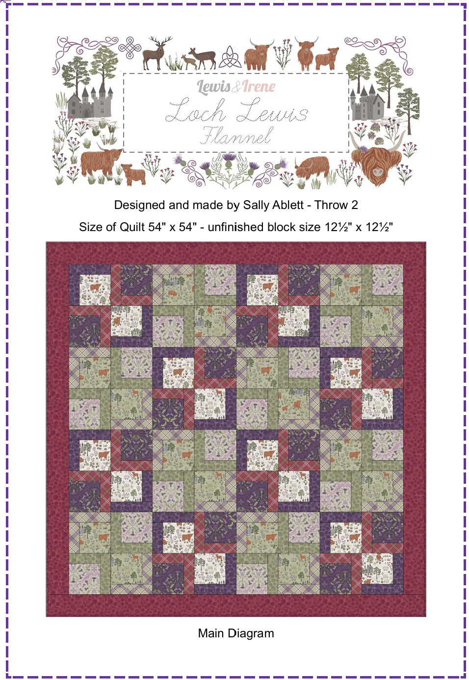 Loch Lewis Flannel Quilt Top Throw 2 designed by Sally Ablett - Lewis & Irene 54 x 54"