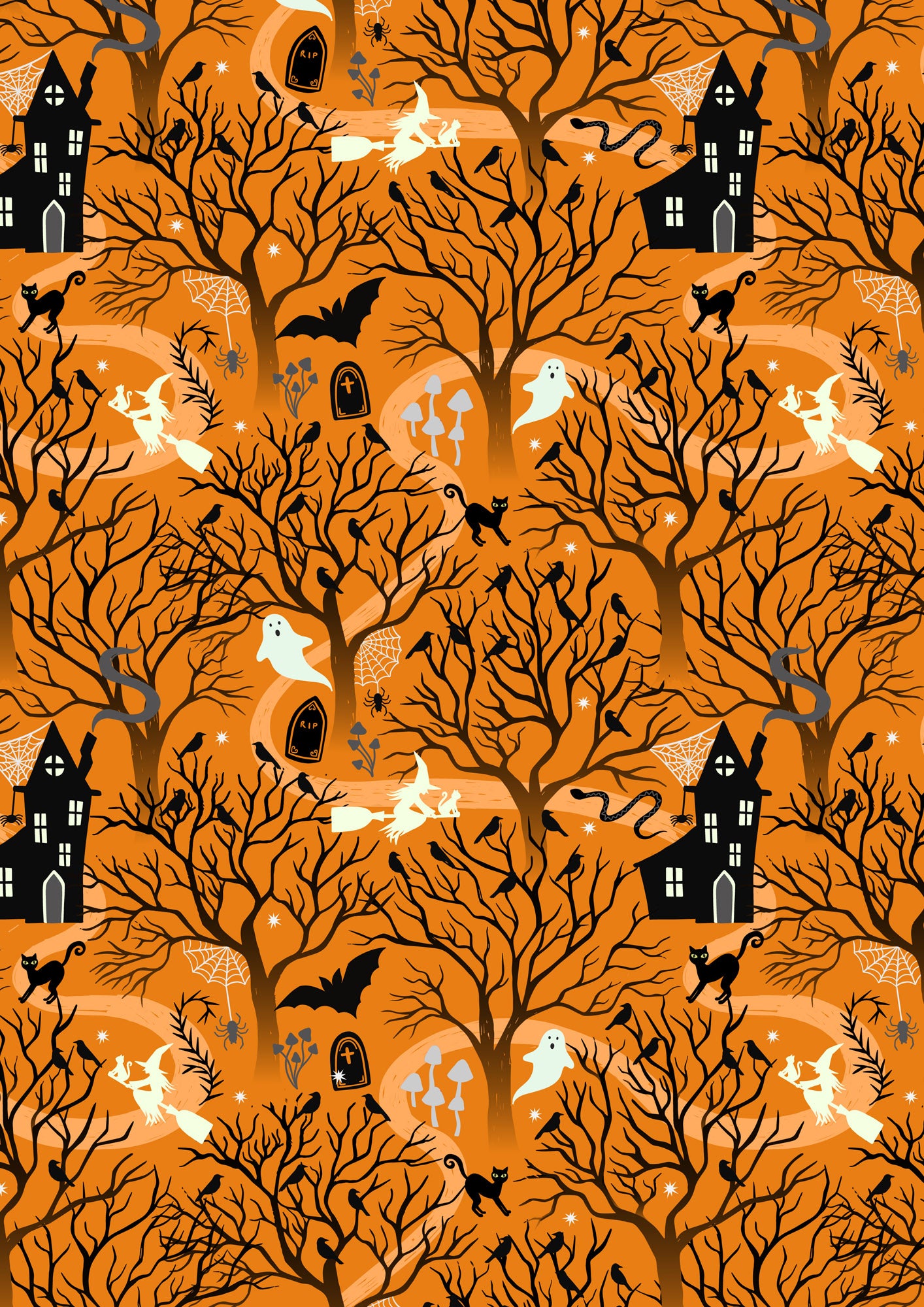 Witchy Woods on Halloween Orange (glow in the dark) - by Lewis & Irene