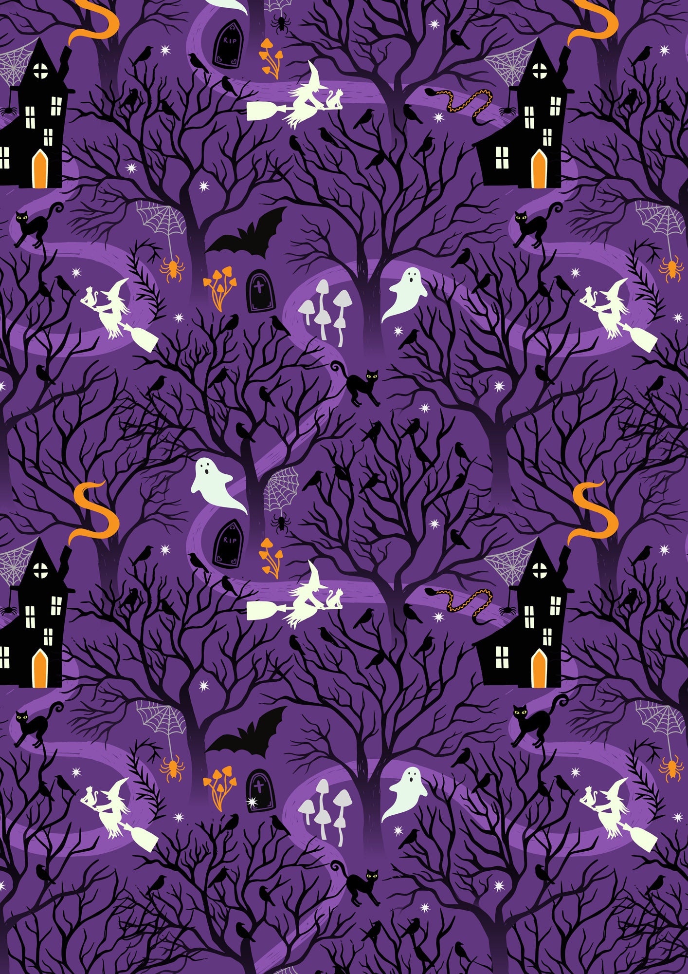 Witchy Woods on Spooky Purple (glow in the dark) - by Lewis & Irene
