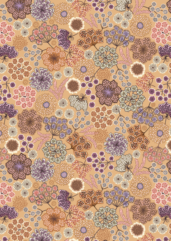 Jardin d'Automne - Large autumn floral on warm tan by Lewis & Irene - by Length & Fat Quarters