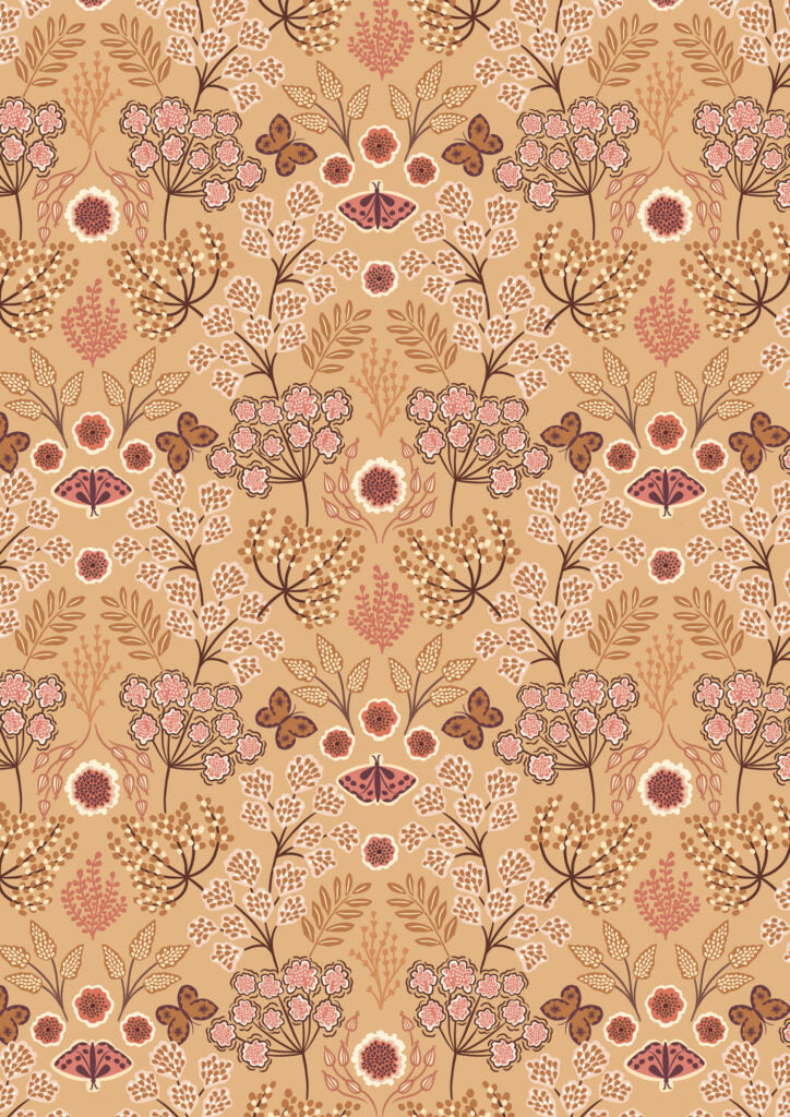 Jardin d'Automne - Large floral butterfly on warm gold by Lewis & Irene - by Length & Fat Quarter