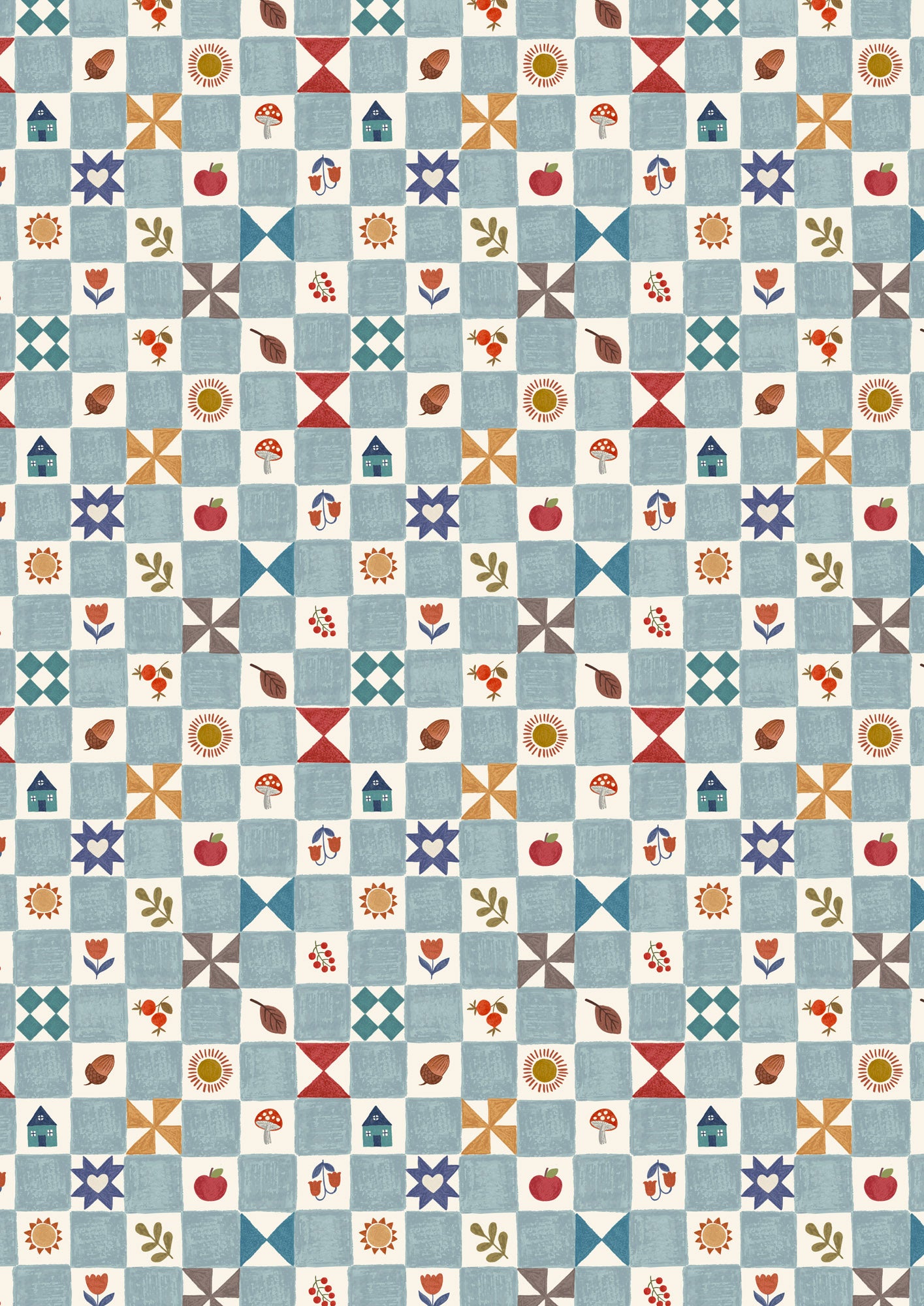 Pre-Order - Little chequered Cosy Home Light Blue - Fabric Collection by Lewis & Irene - Due in November