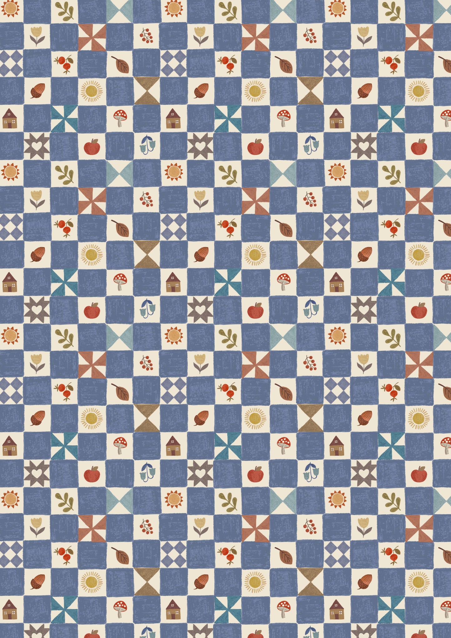 Pre-Order - Little chequered Cosy Home Mid Blue - Fabric Collection by Lewis & Irene - Due in November