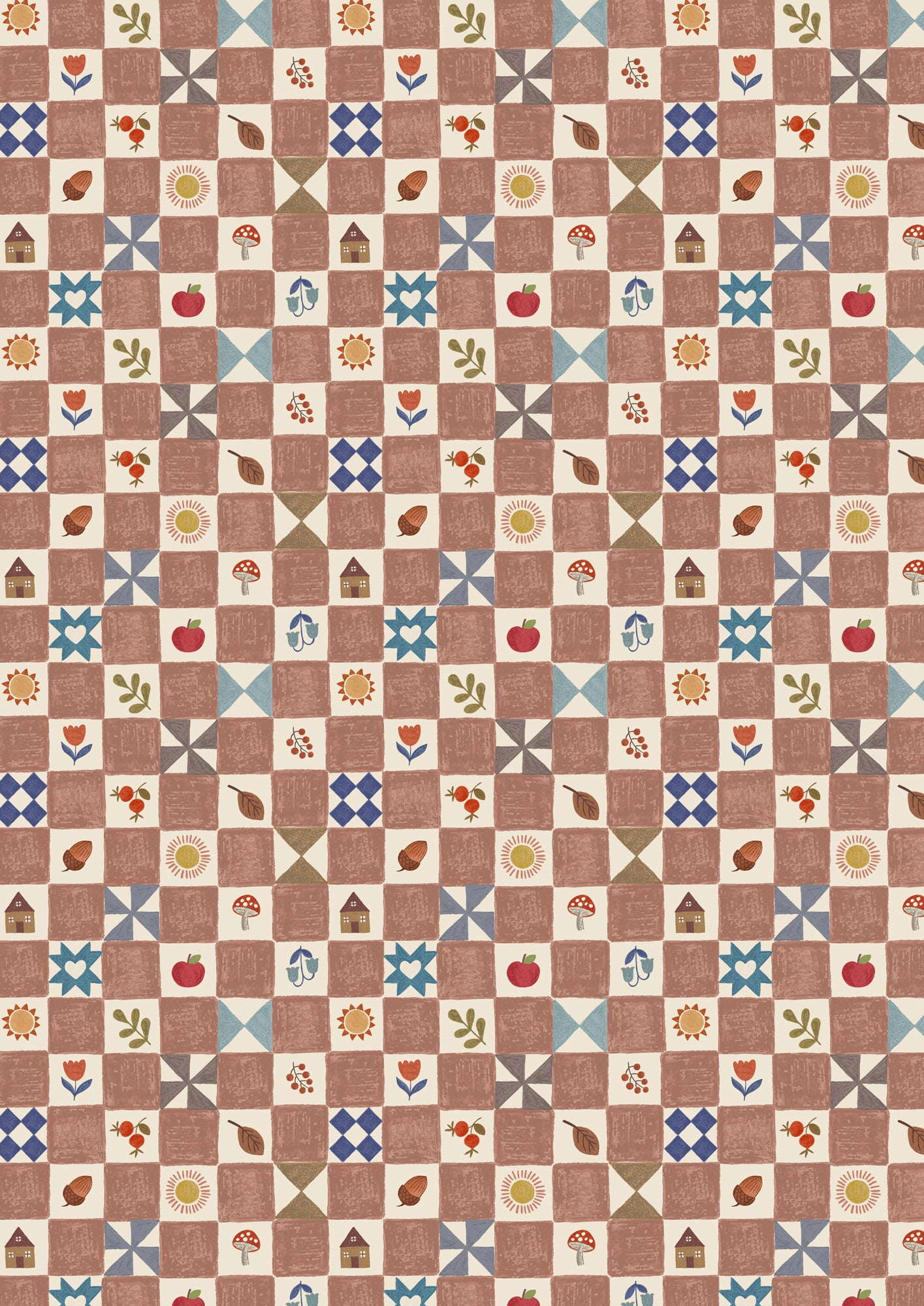 Pre-Order - Little chequered Cosy Home Milk Chocolate - Fabric Collection by Lewis & Irene - Due in November