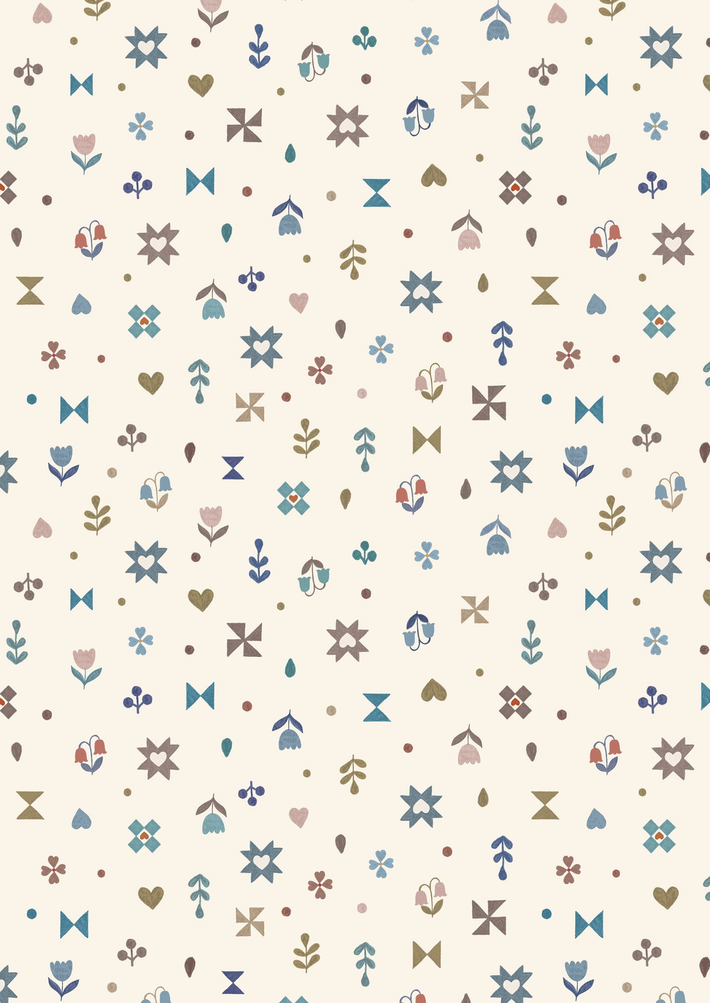 Pre-Order - Small cosy home hearts and flowers on cream - Fabric Collection by Lewis & Irene - Due in November