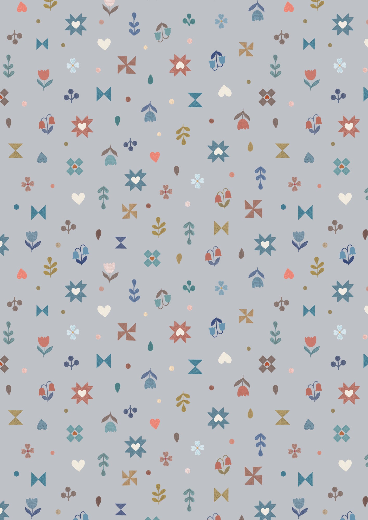 Pre-Order - Small cosy home hearts and flowers on warm grey - Fabric Collection by Lewis & Irene - Due in November
