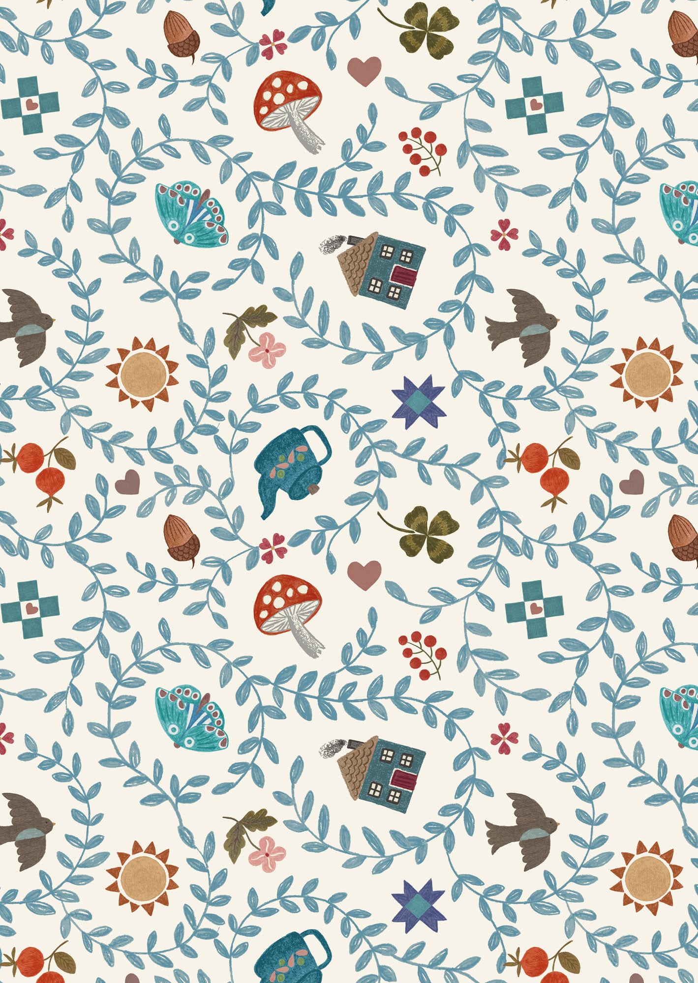 Pre-Order - Cosy home on cream - Fabric Collection by Lewis & Irene - Due in November