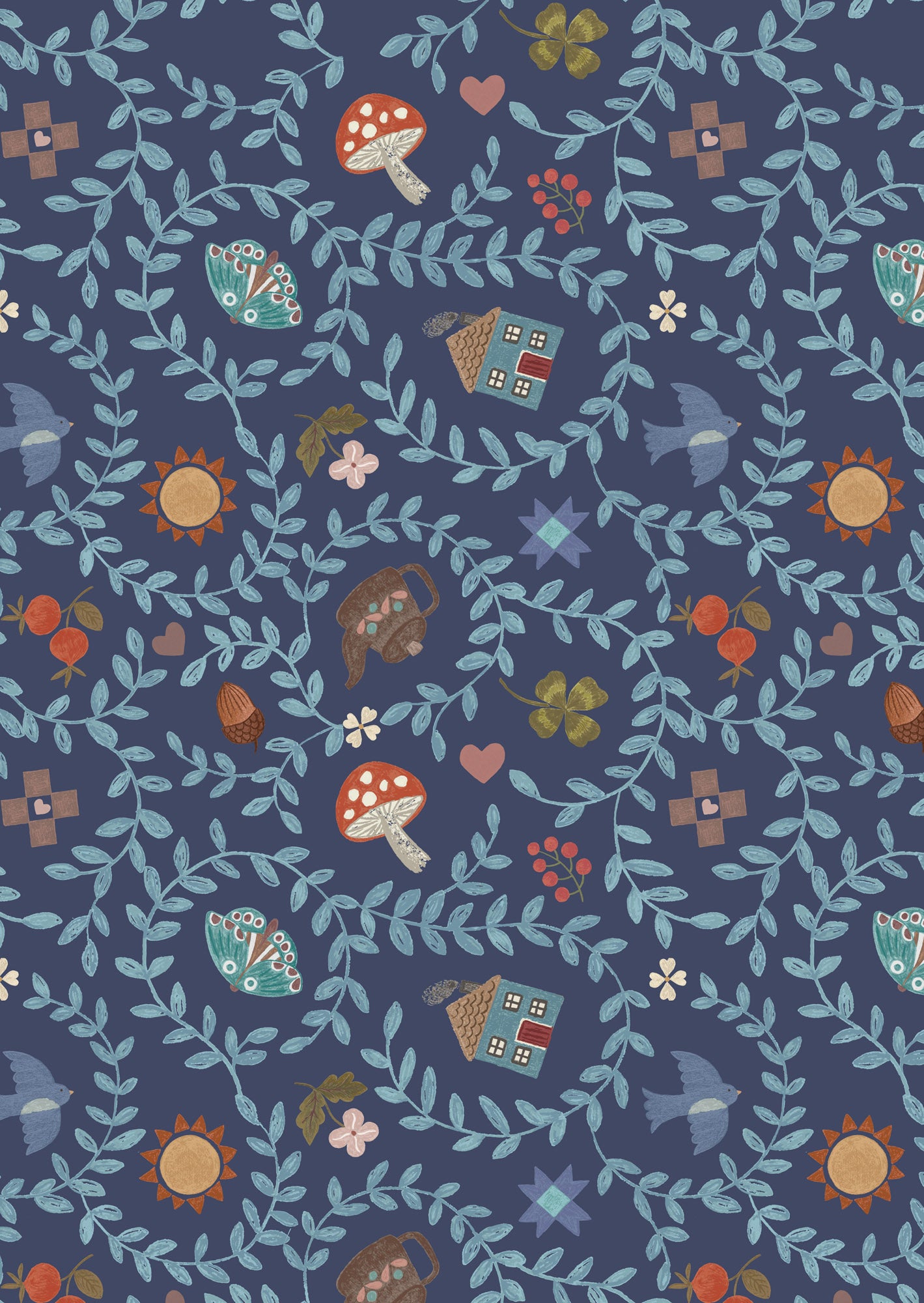 Pre-Order - Cosy home on dark blue - Fabric Collection by Lewis & Irene - Due in November