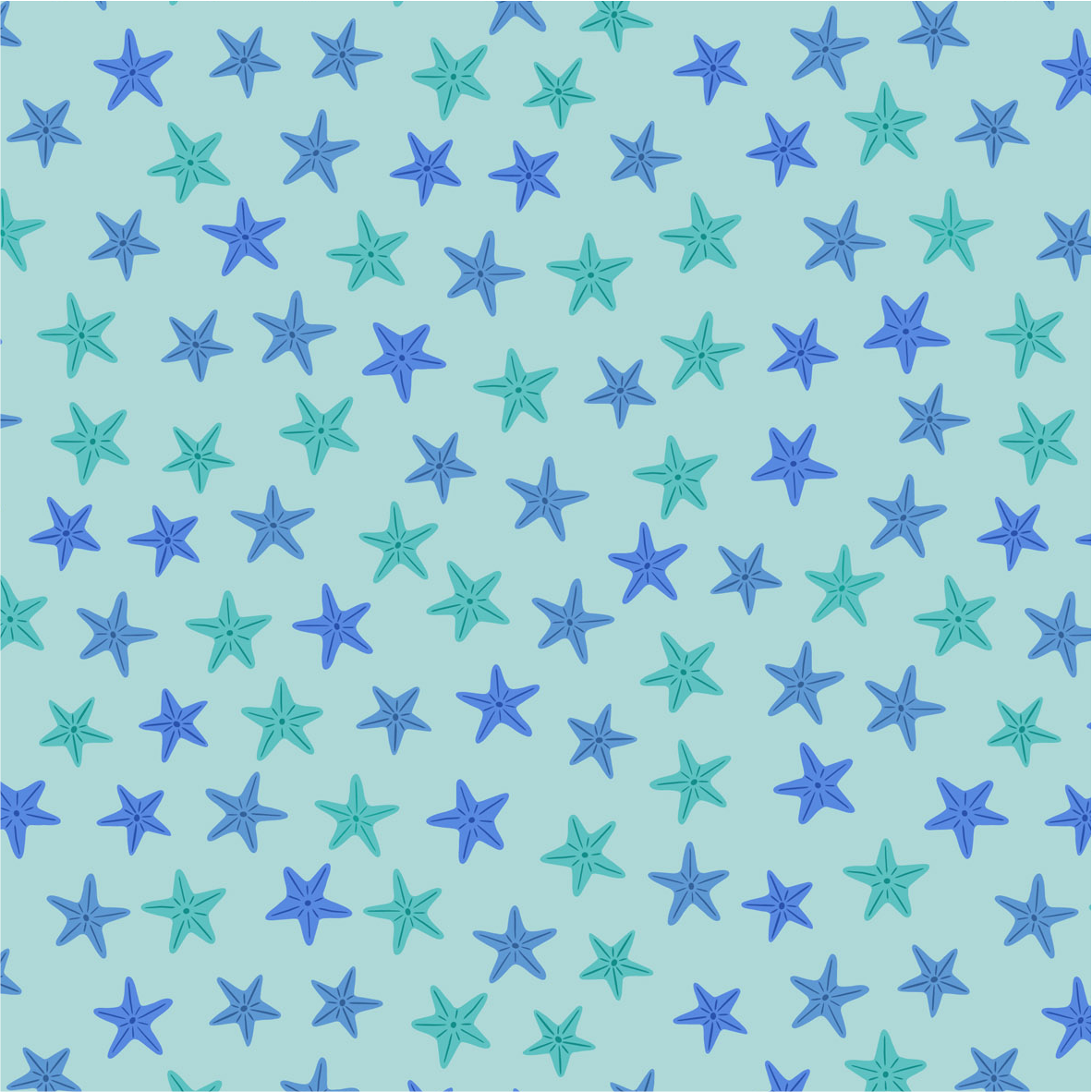 Aqua starfish on sea green - Puffin Rock Collection by Lewis & Irene - Available Now