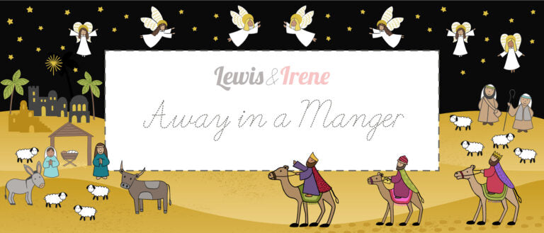 Away in a Manger - Gold metallic star on Black by Lewis & Irene - by Length & Fat Quarters