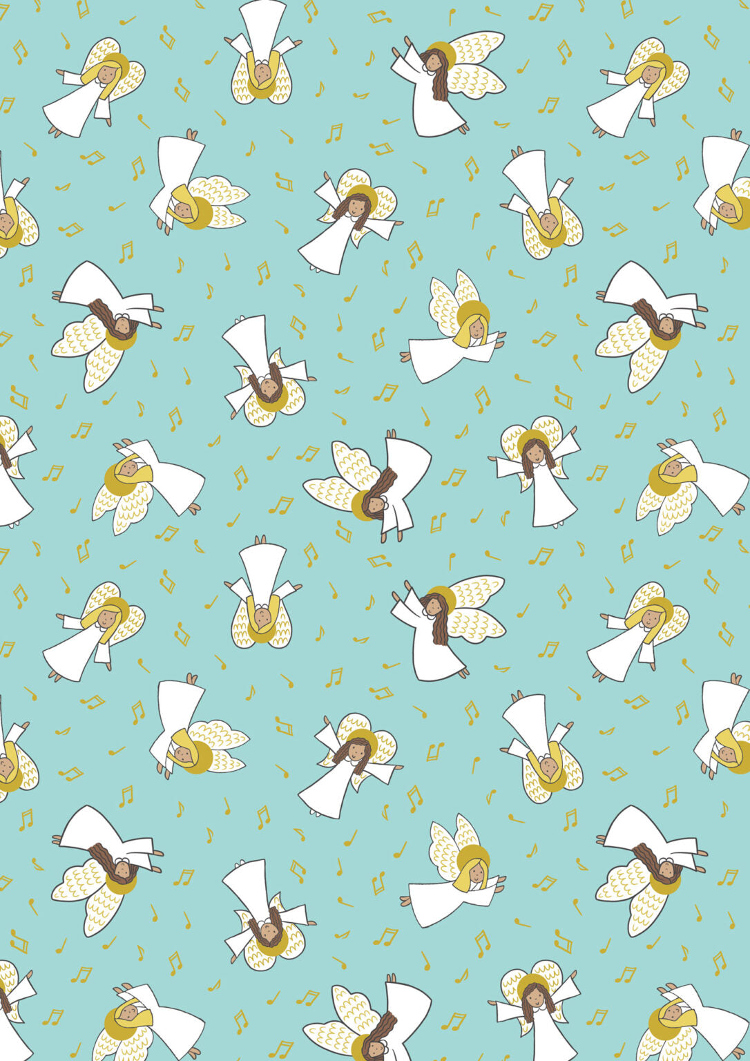 Away in a Manger - Angels on Celestial Blue with Gold metallic by Lewis & Irene - by Length & Fat Quarters