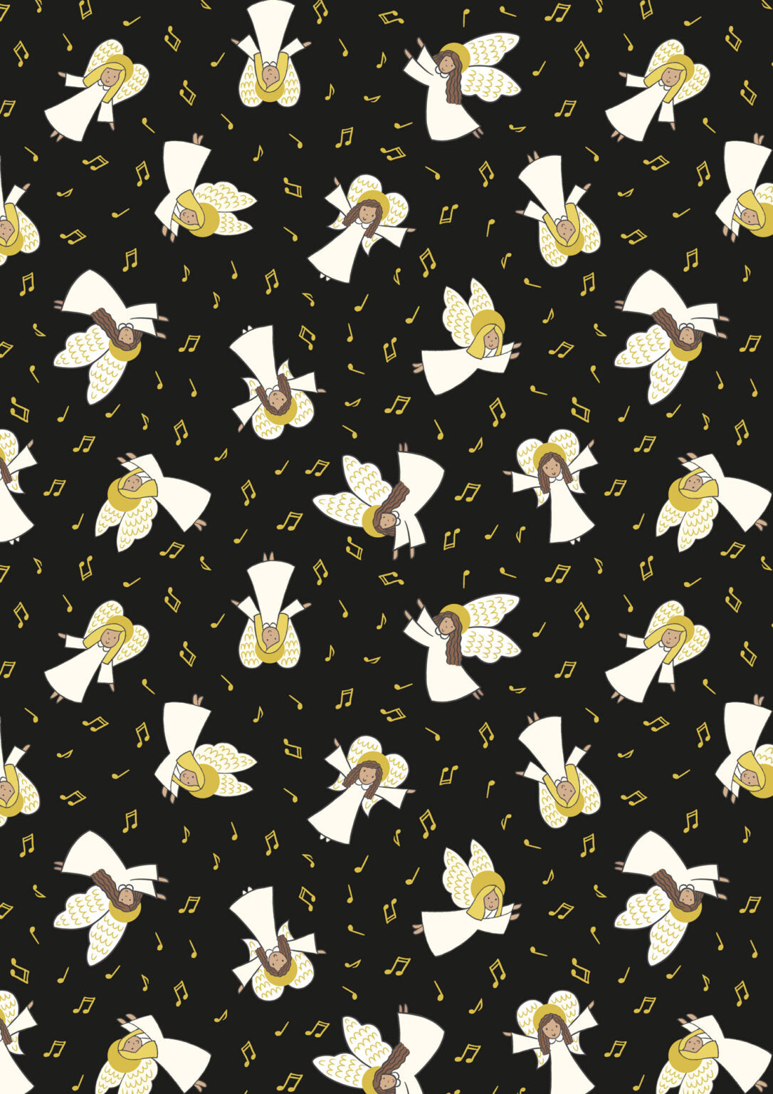 Away in a Manger - Angels on Black with Gold metallic by Lewis & Irene - by Length & Fat Quarters