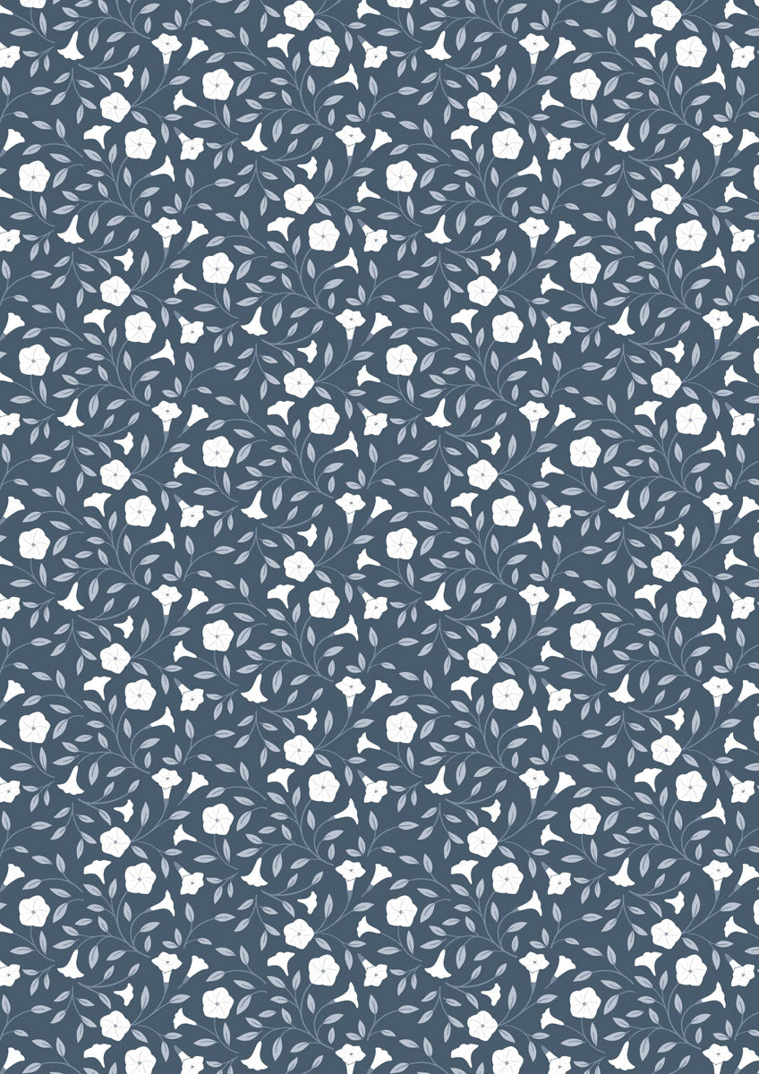 Evenfall Moonflower - Midnight Blue - Fabrics collection by Cassandra Connolly for Lewis & Irene - Per Length & Fat Quarters