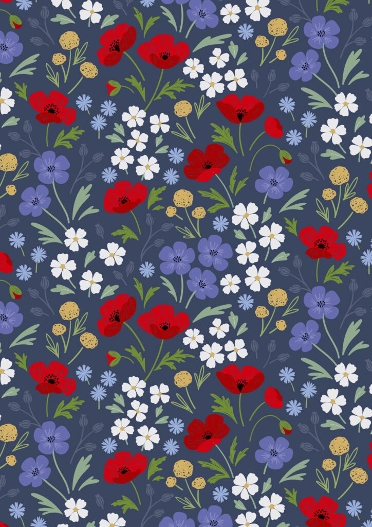 Forever Blooms - Wild Blooms Prussian Blue - by Cassandra Connolly for Lewis & Irene - by Length & Fat Quarter