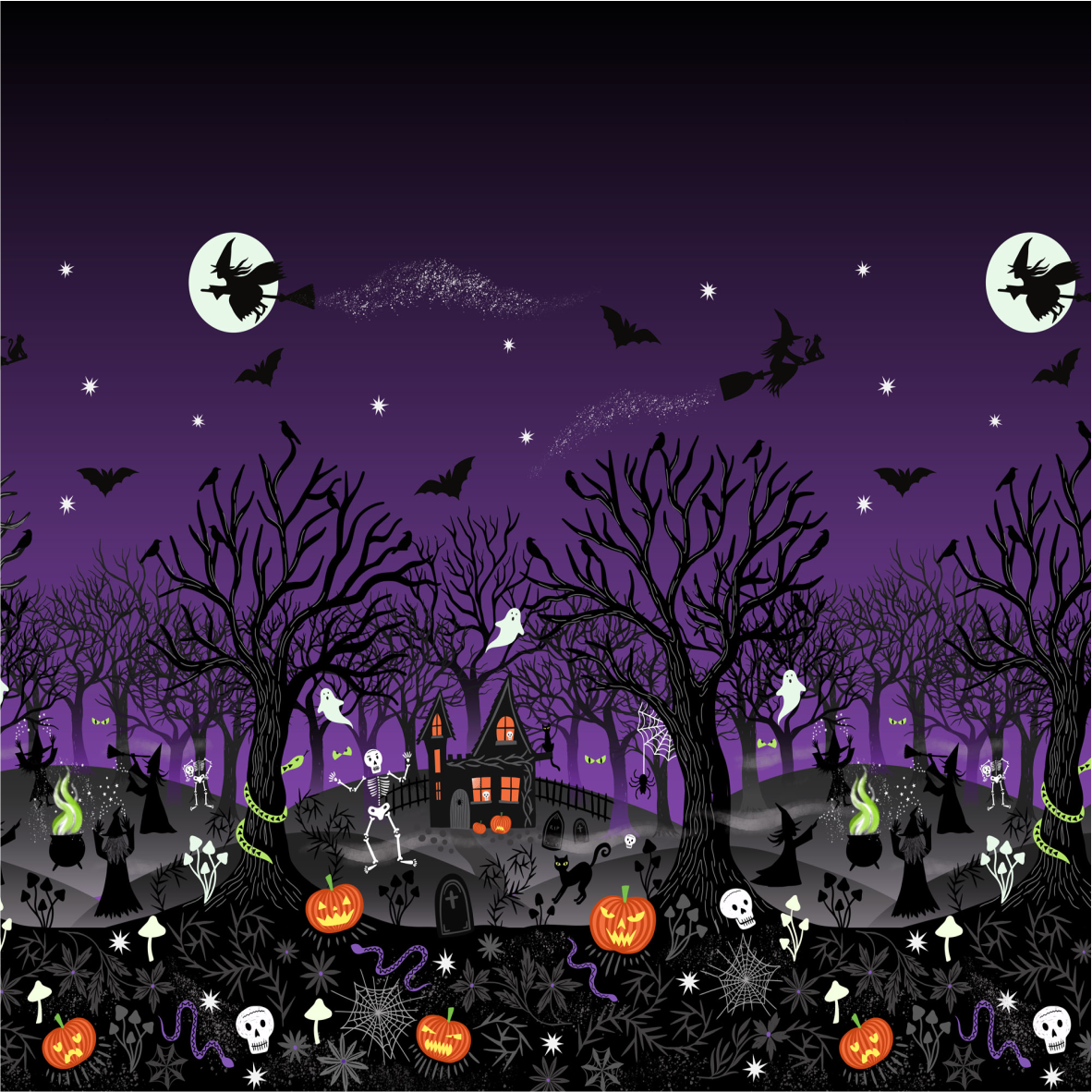 Witchy Woods double edge border (glow in the dark) - Witchy Woods Collection by Lewis & Irene