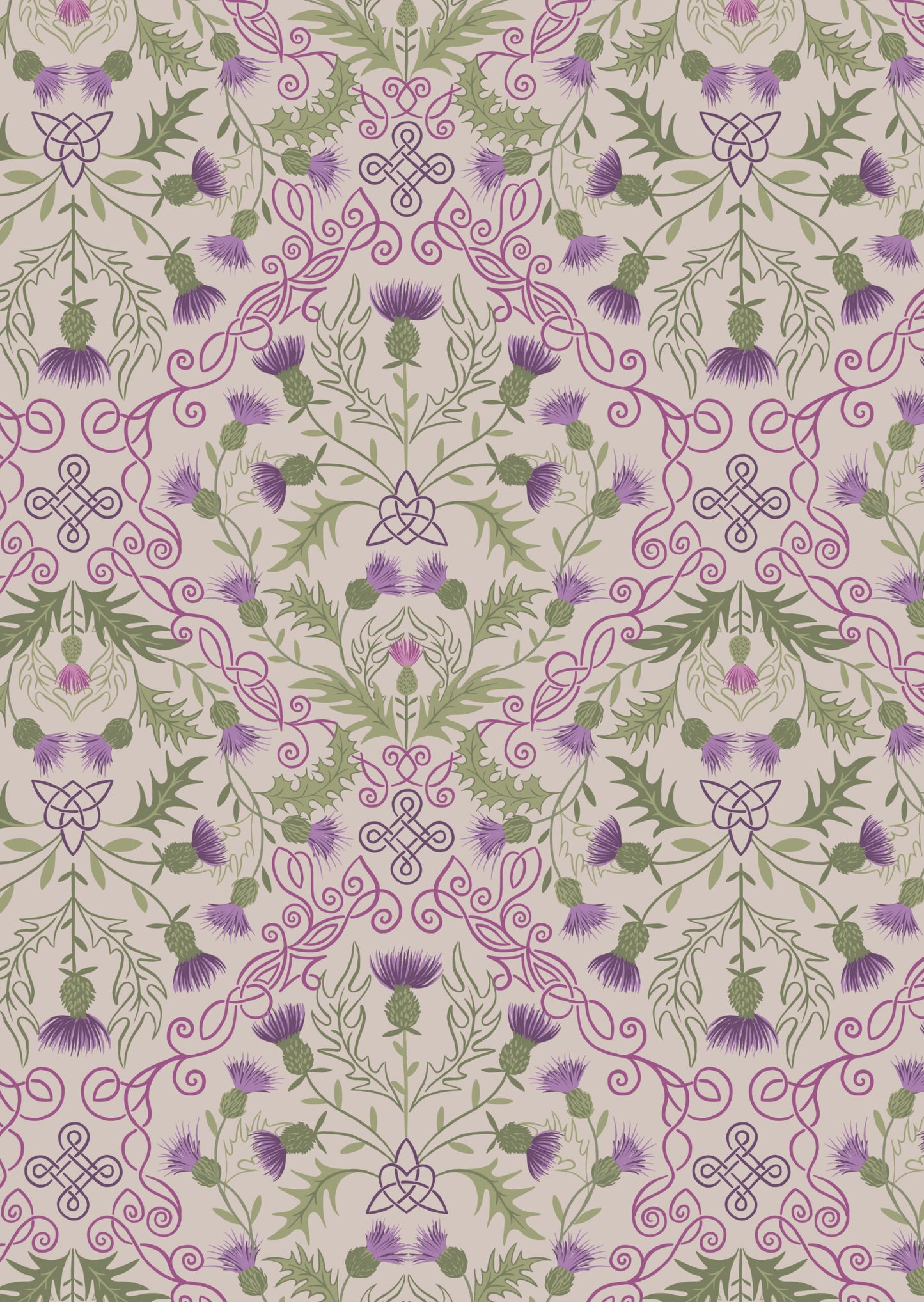 Purple thistle on Natural - Loch Lewis Flannel by Length & Fat Quarters - by Lewis & Irene