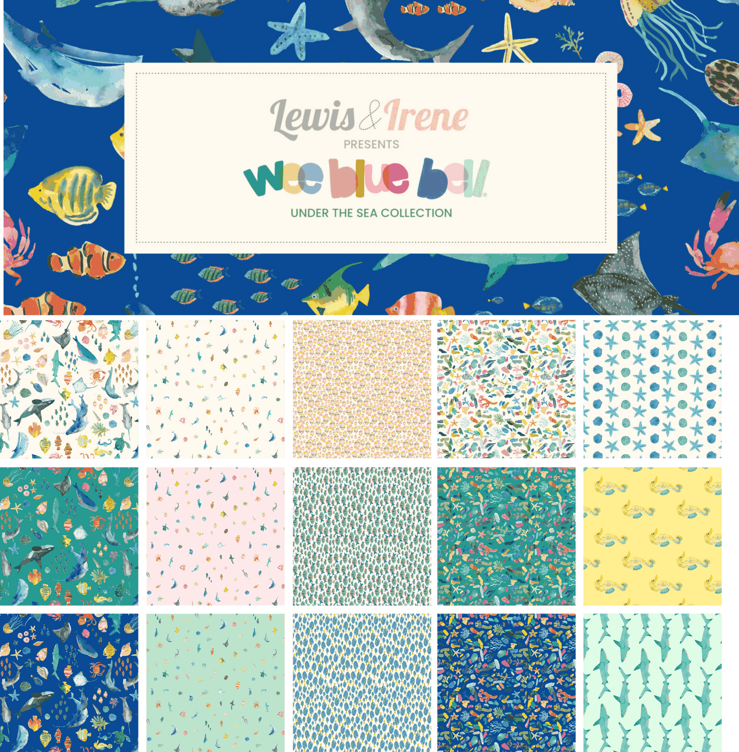 Under the sea - White Sand - by Wee Blue Bell Fabric Collection - Lewis & Irene - by the length & Fat Quarter