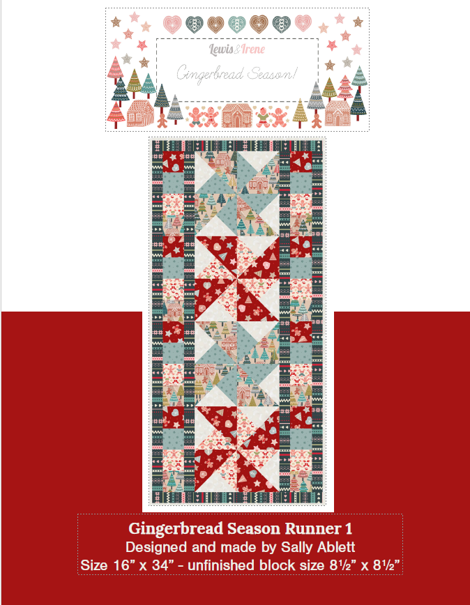 Gingerbread Season Table Runner Kit 1 designed by Sally Ablett - Lewis & Irene Size 16" x 34"