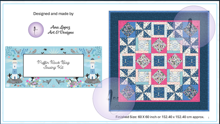 Quilt Top Kit in Pink for Patchwork & Quilting featuring the Puffin Rock collection by Lewis & Irene
