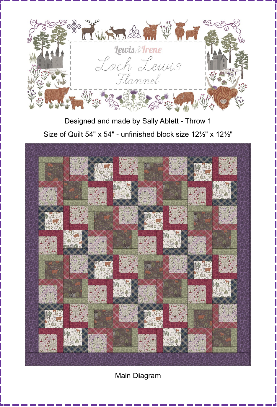 Loch Lewis Flannel Quilt Top Throw 1 designed by Sally Ablett - Lewis & Irene 54 x 54"