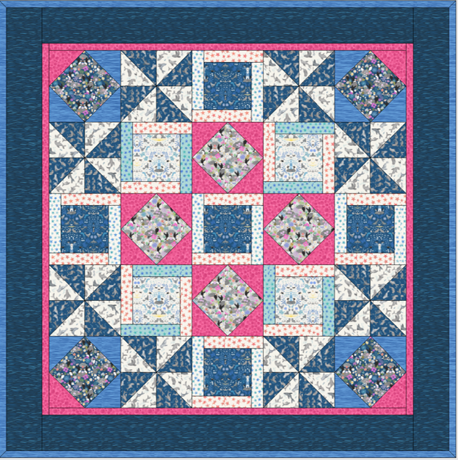 Quilt Top Kit in Pink for Patchwork & Quilting featuring the Puffin Rock collection by Lewis & Irene