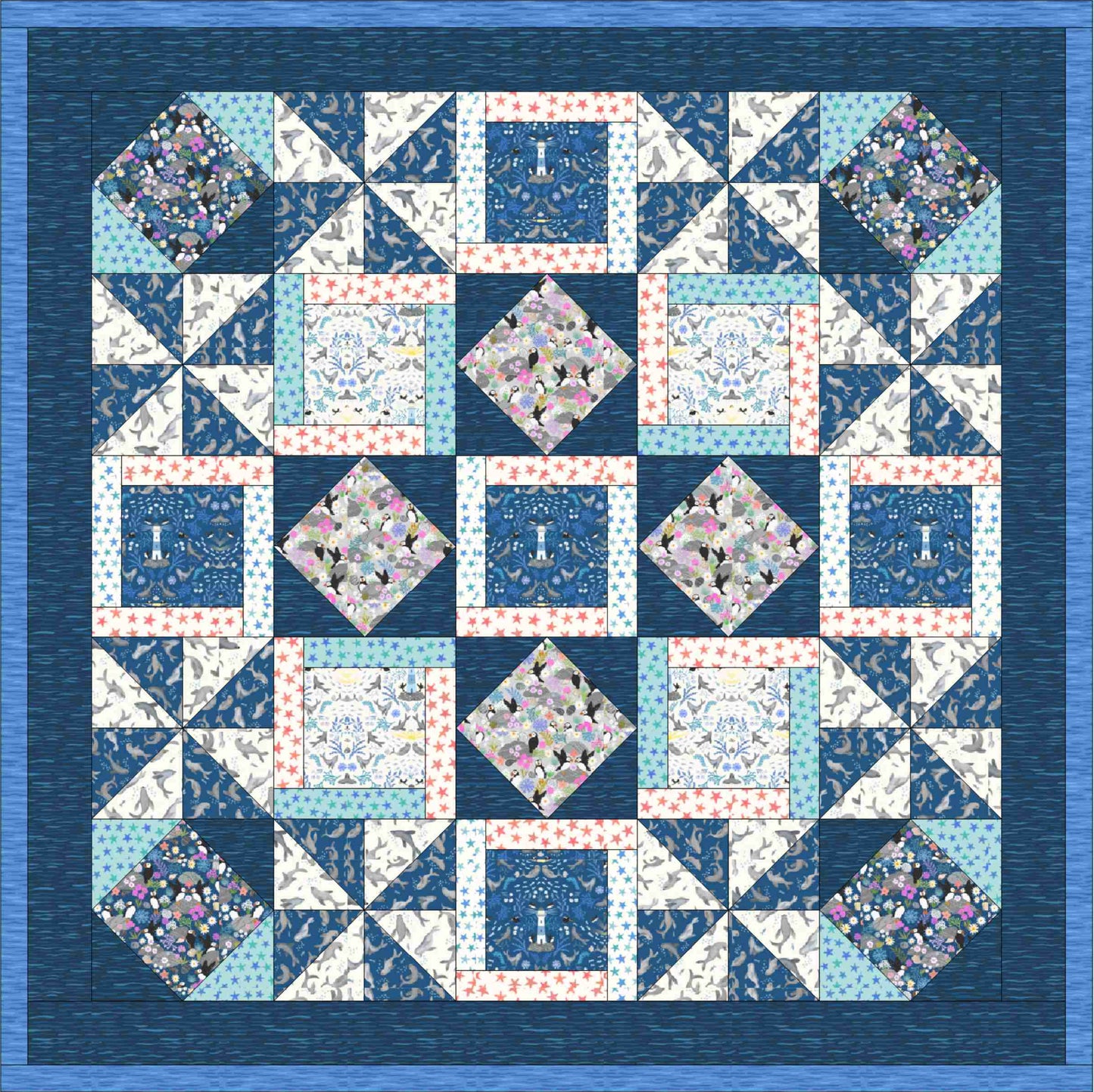 Quilt Top Kit for Patchwork & Quilting featuring the Puffin Rock collection by Lewis & Irene