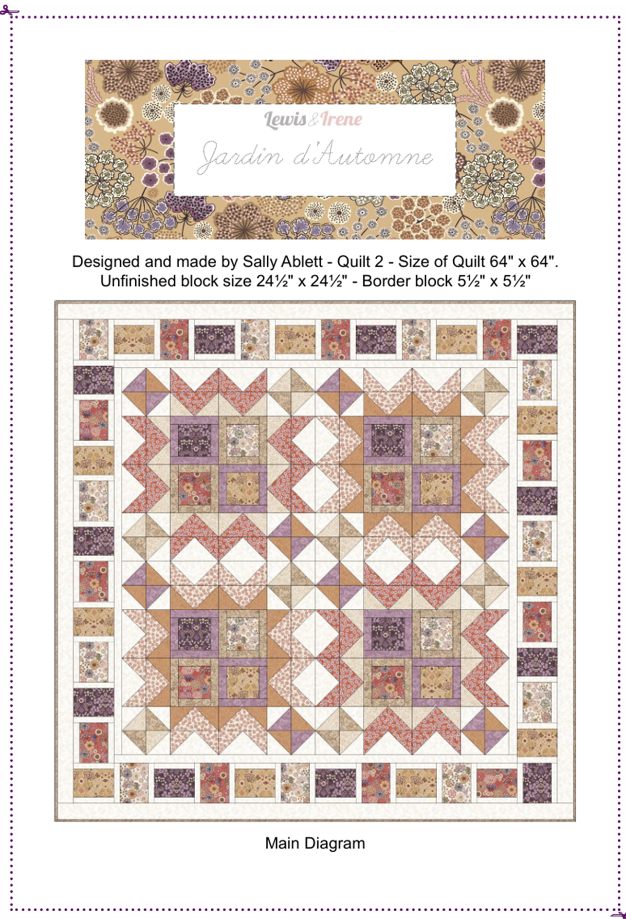 Jardin D'Automne Quilt Throw 2 designed by Sally Ablett - Lewis & Irene Size 64 x 64"