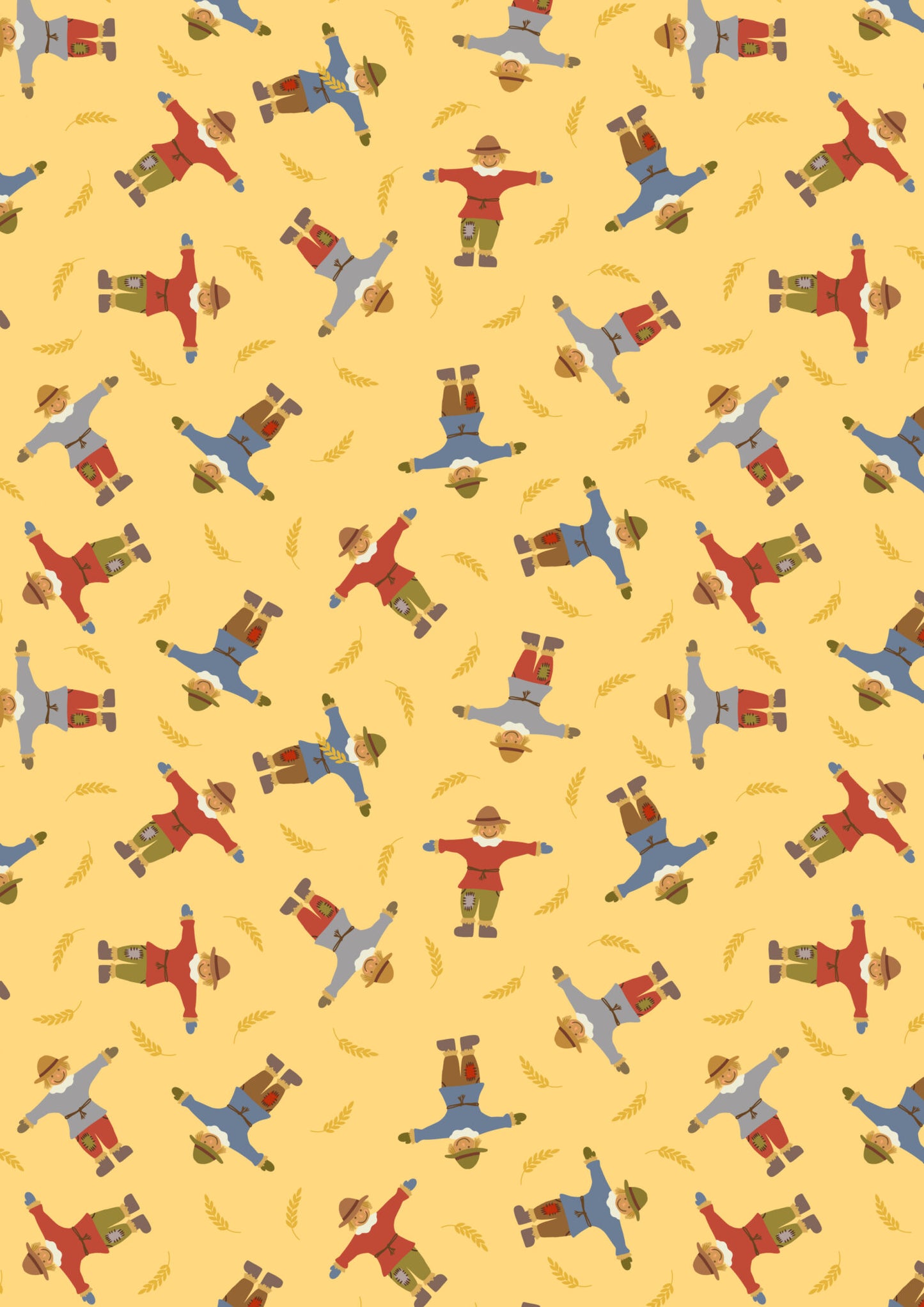Small Things - Snuggle Season - Scarecrows on harvest yellow by Lewis & Irene - by Length & Fat Quarters