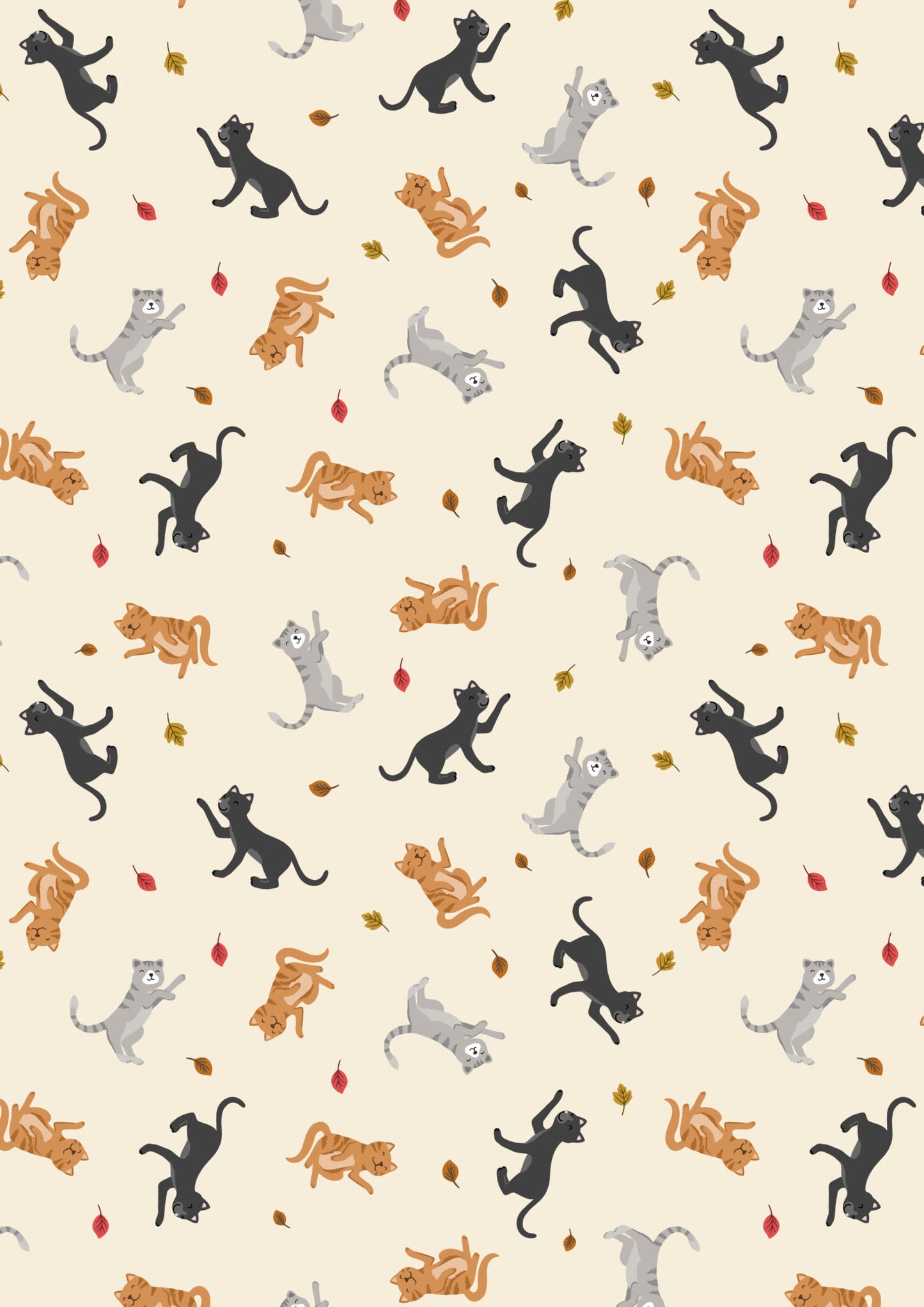 Small Things - Snuggle Season - Cats and falling leaves on cream by Lewis & Irene - by Length & Fat Quarters