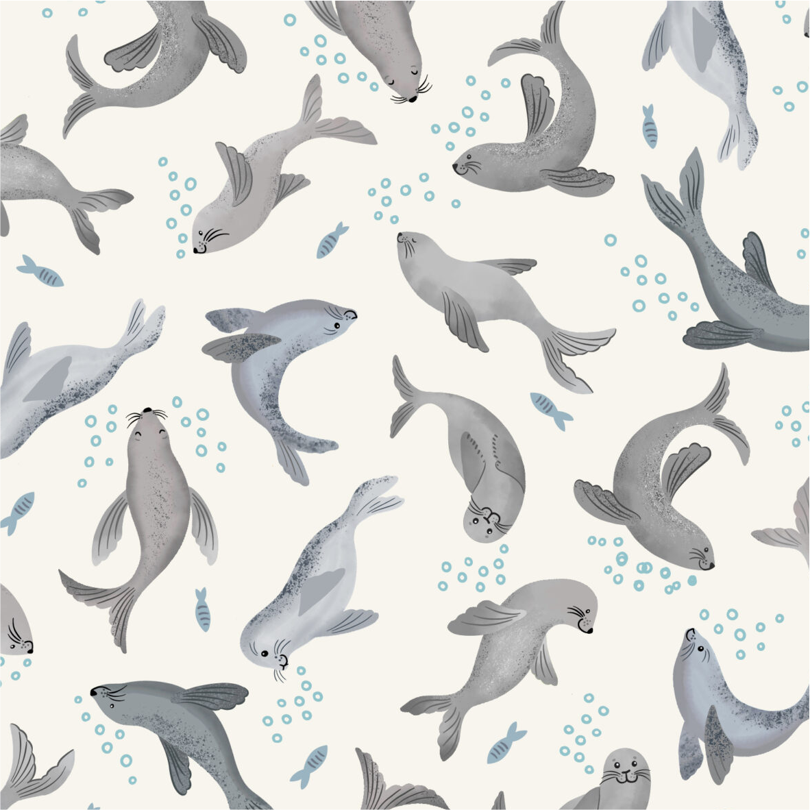 Seal bubbles on cream - Puffin Rock Collection by Lewis & Irene - Available Now