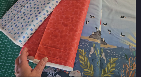 Bag Making Sewing Kit to make a Puffin Rock Bag. Pre-Cuts fabrics and wadding included. Collections by Lewis & Irene.