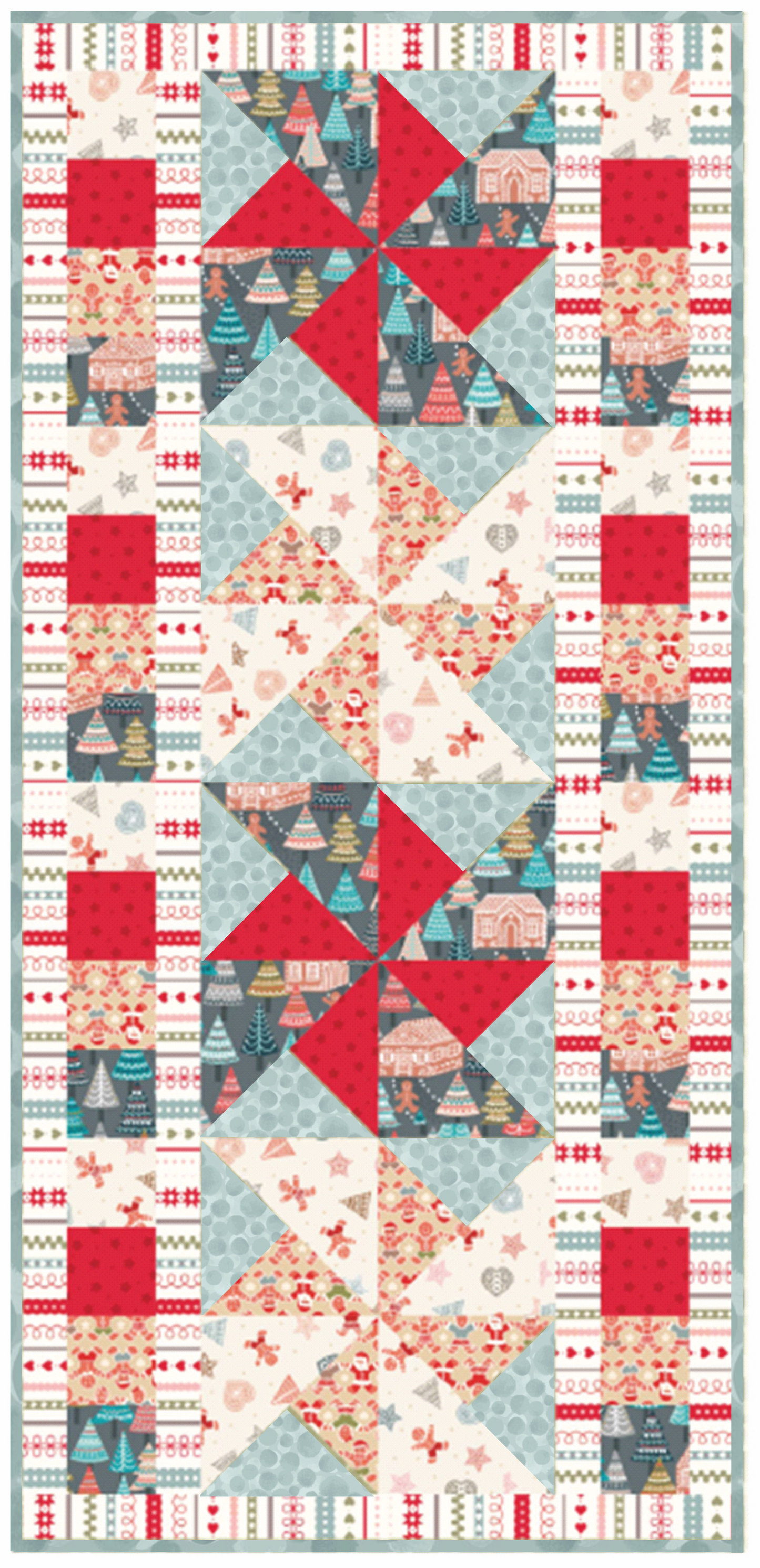 Gingerbread Season Table Runner Kit 3 designed by Sally Ablett - Lewis & Irene Size 16" x 34"