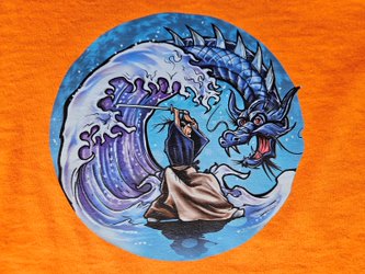 3D Puff Glow in The Dark. Samurai Print on Safety Orange T-Shirt. High quality cotton Tees with a Samurai Graphic at the front and the Samurai writing at the back and sleeve