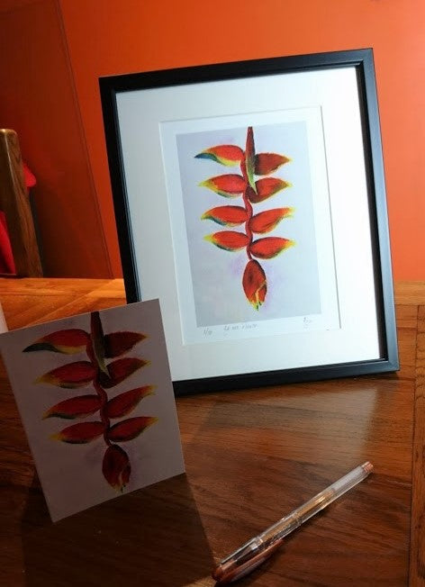 Limited Edition Print "Bird of Paradise" Flower - Heliconia". Fine Art Giclée print of the Exotic Tropical Flower from my original watercolour painting.