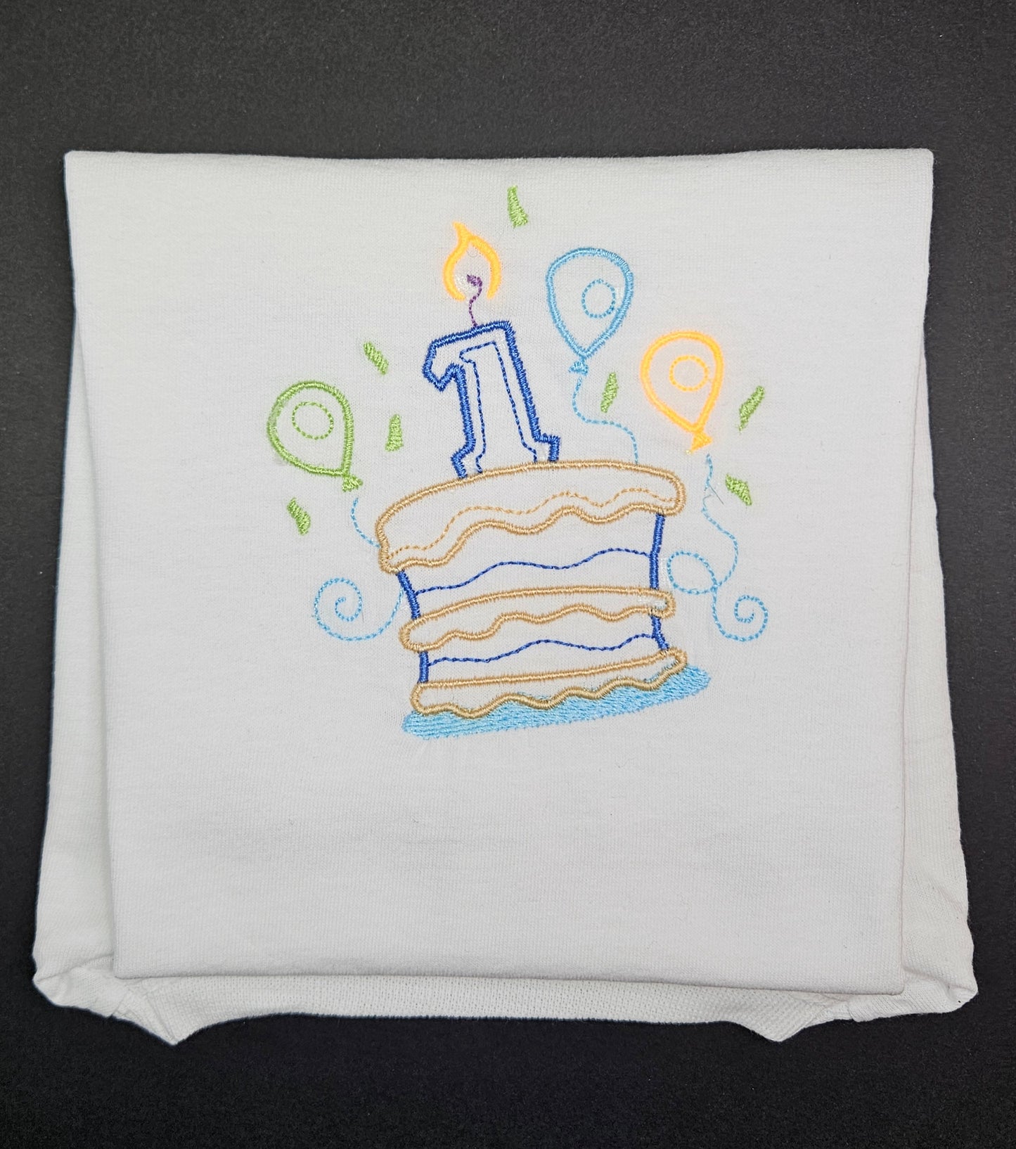 Personalised Tee 1st Birthday for Toddlers 1-2 sizes. 1st Year Birthday Cake embroidered on a cotton T-Shirt. Comfy and excellent quality Tees.