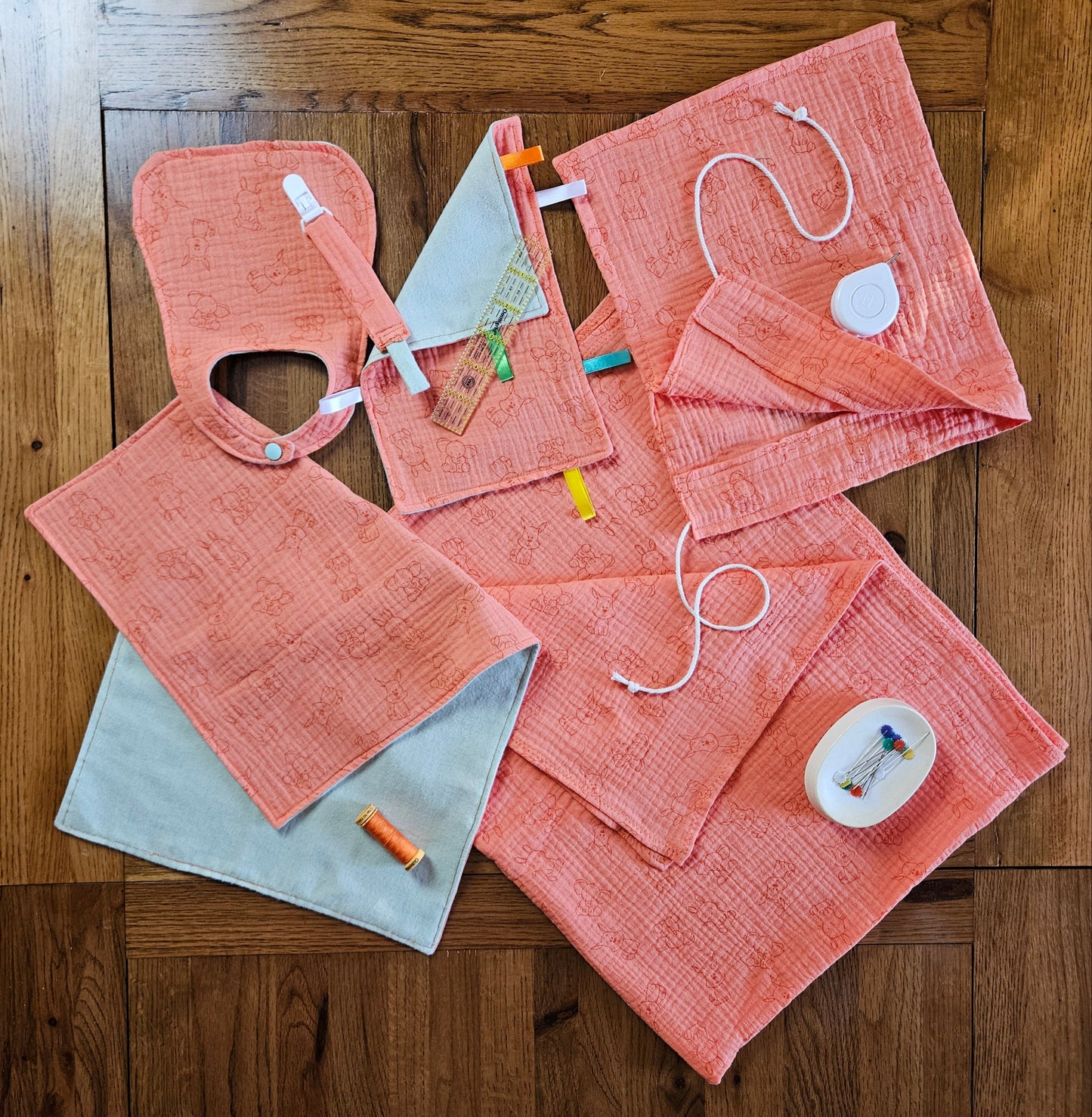 New Mum Gift Box - New-Born Kit with a swaddle, Burp Cloths, Bib, Soother Holder, and Bag