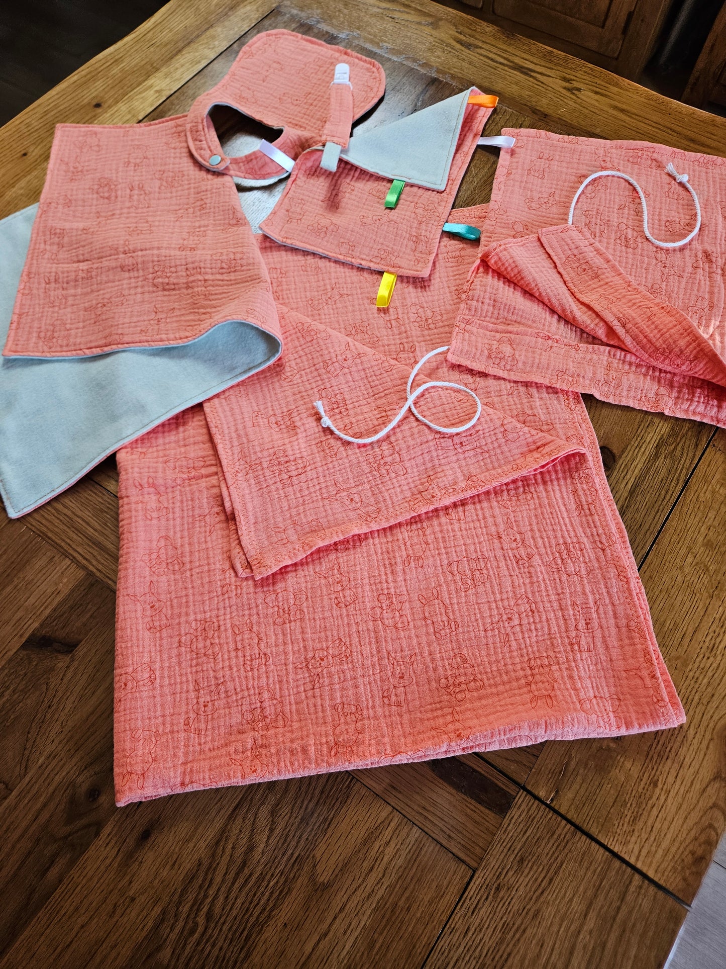 New Mum Gift Box - New-Born Kit with a swaddle, Burp Cloths, Bib, Soother Holder, and Bag