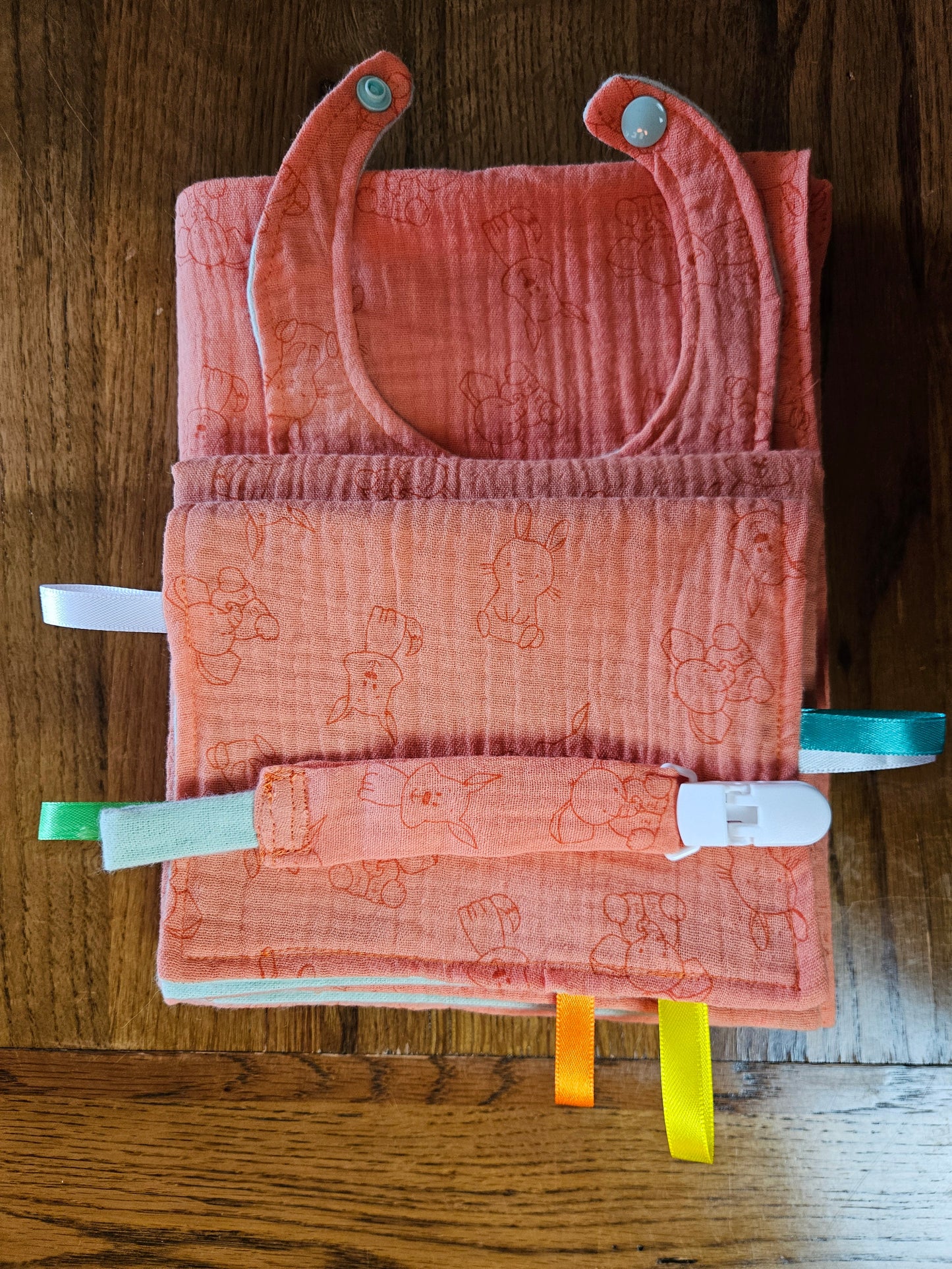 New Mum Gift Box - New-Born Kit with a swaddle, Burp Cloths, Bib, Soother Holder, and Bag