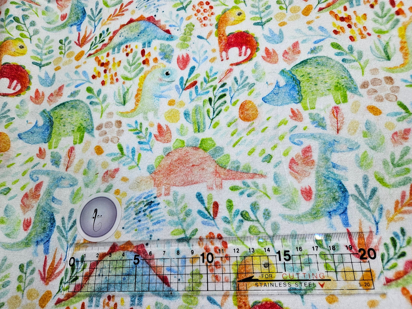 Colourful Dino - Brushed Cotton - Digital Prints by John Louden - Rose & Hubble