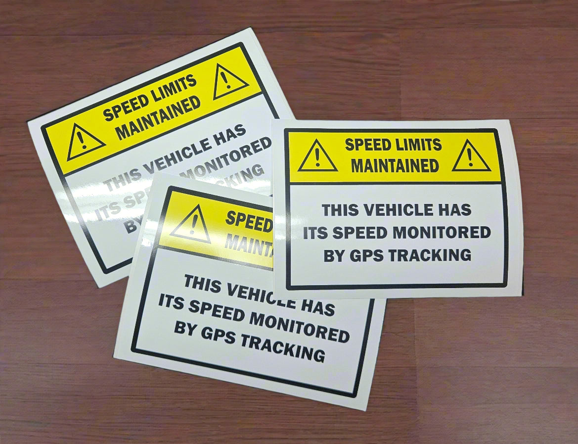 Speed Limits Maintained - GPS Tracking Signs on Clear Vinyl and Over-Laminated, for Windows of vehicles 14 x 10 cm