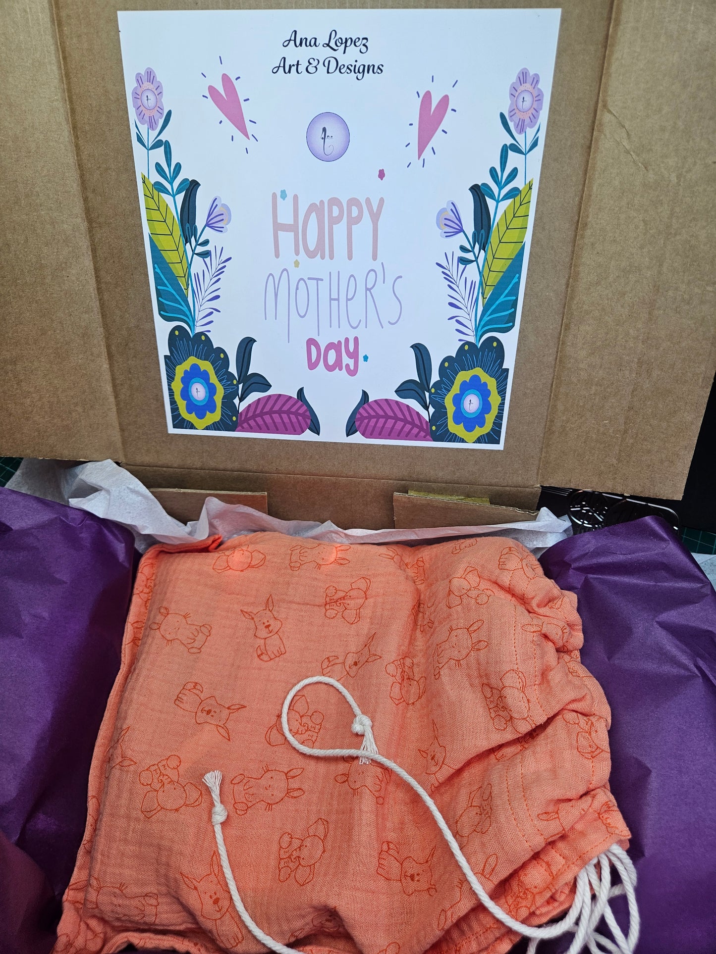 New Mum Gift Box - New-Born Kit with a swaddle, Burp Cloths, Bib, Soother Holder, and Bag
