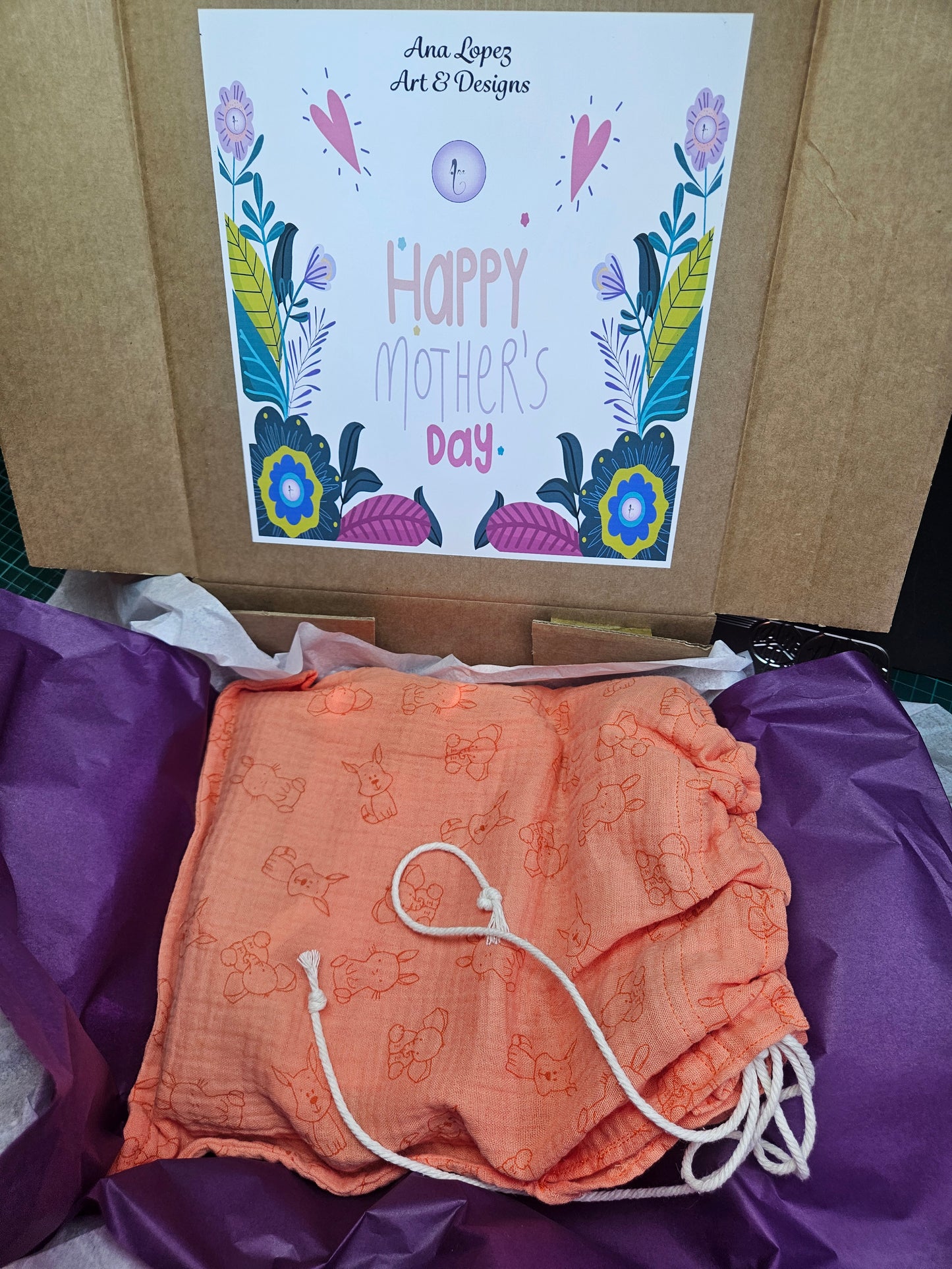 New Mum Gift Box - New-Born Kit with a swaddle, Burp Cloths, Bib, Soother Holder, and Bag