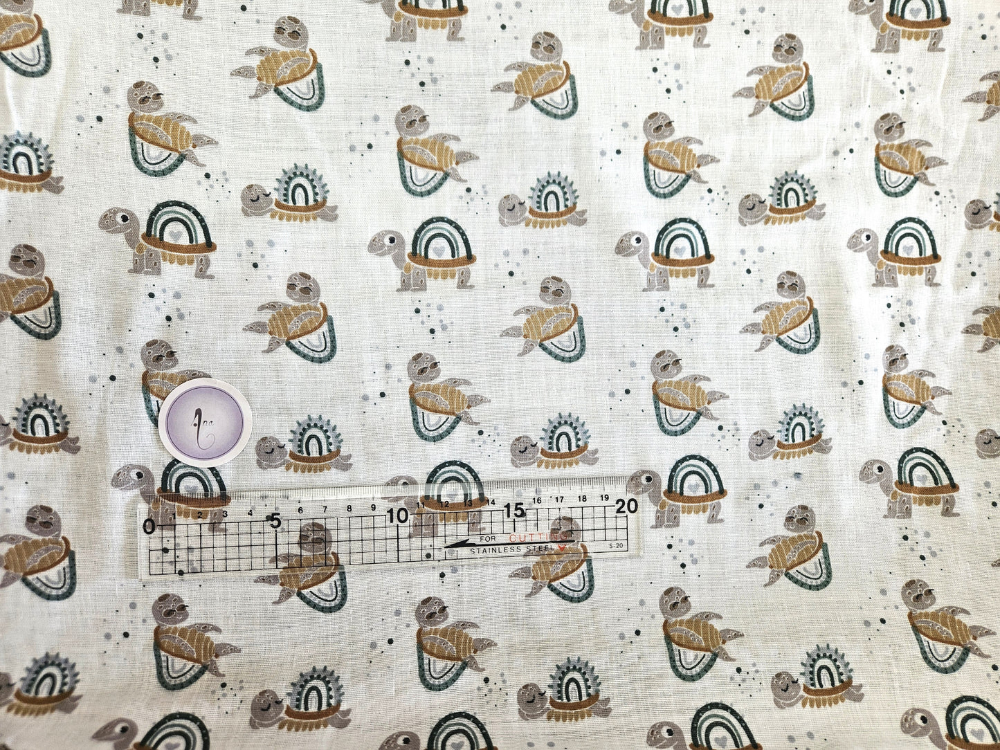 Cute Turtles on Flat Double Gauze  - 100% Cotton.